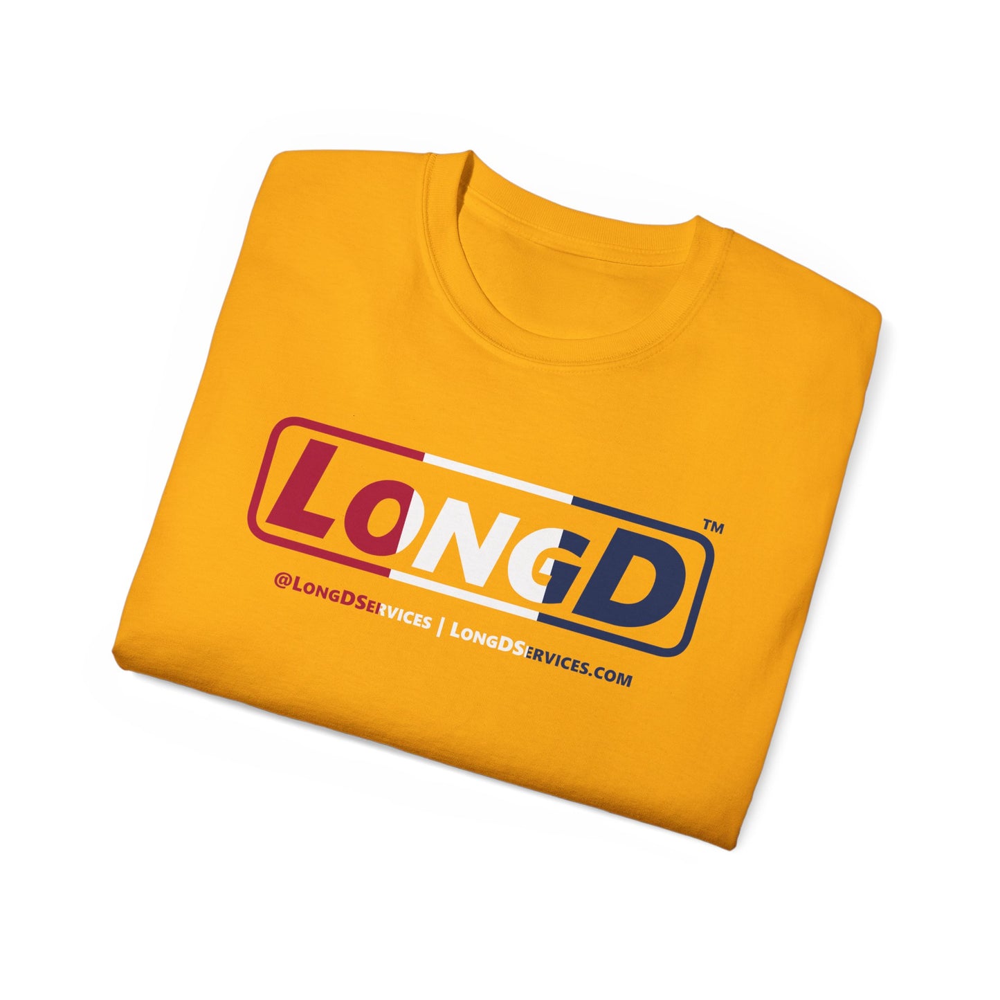 LongD® Logo Cotton Tee Red, White and Blue positive thirds text