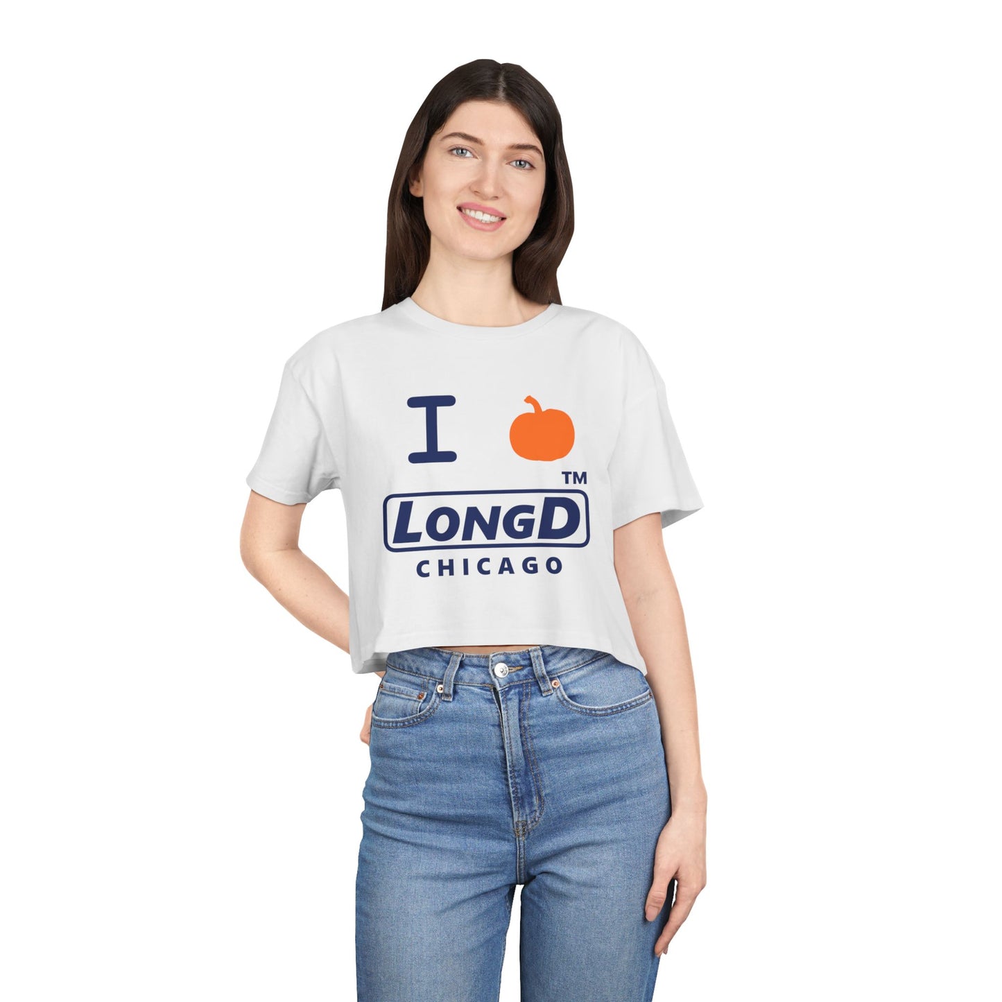 I Pumpkin LongD Logo Crop Tee blue basic Chicago logo