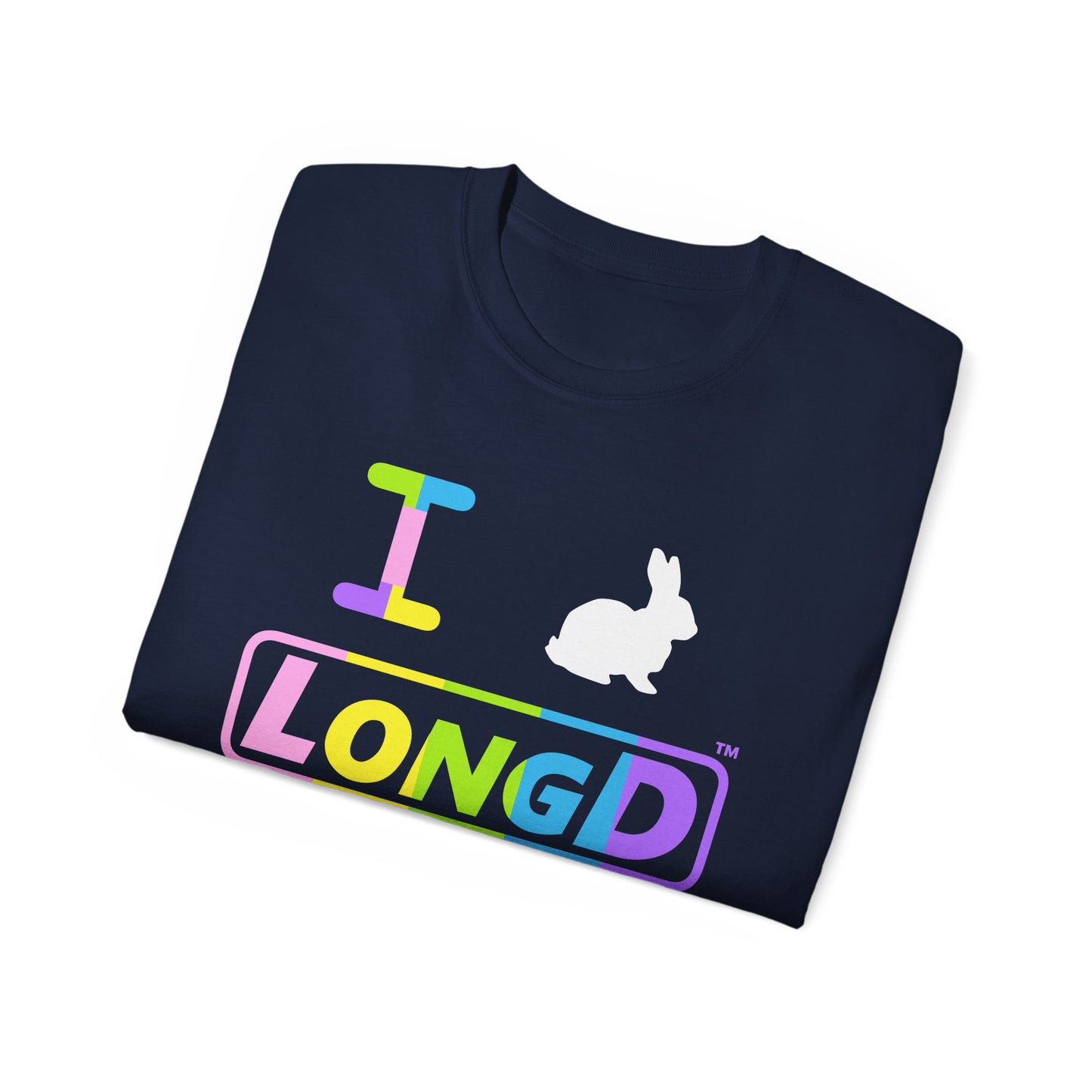 I Bunny LongD® positive horizontal striped Tag-domain Logo Cotton Tee