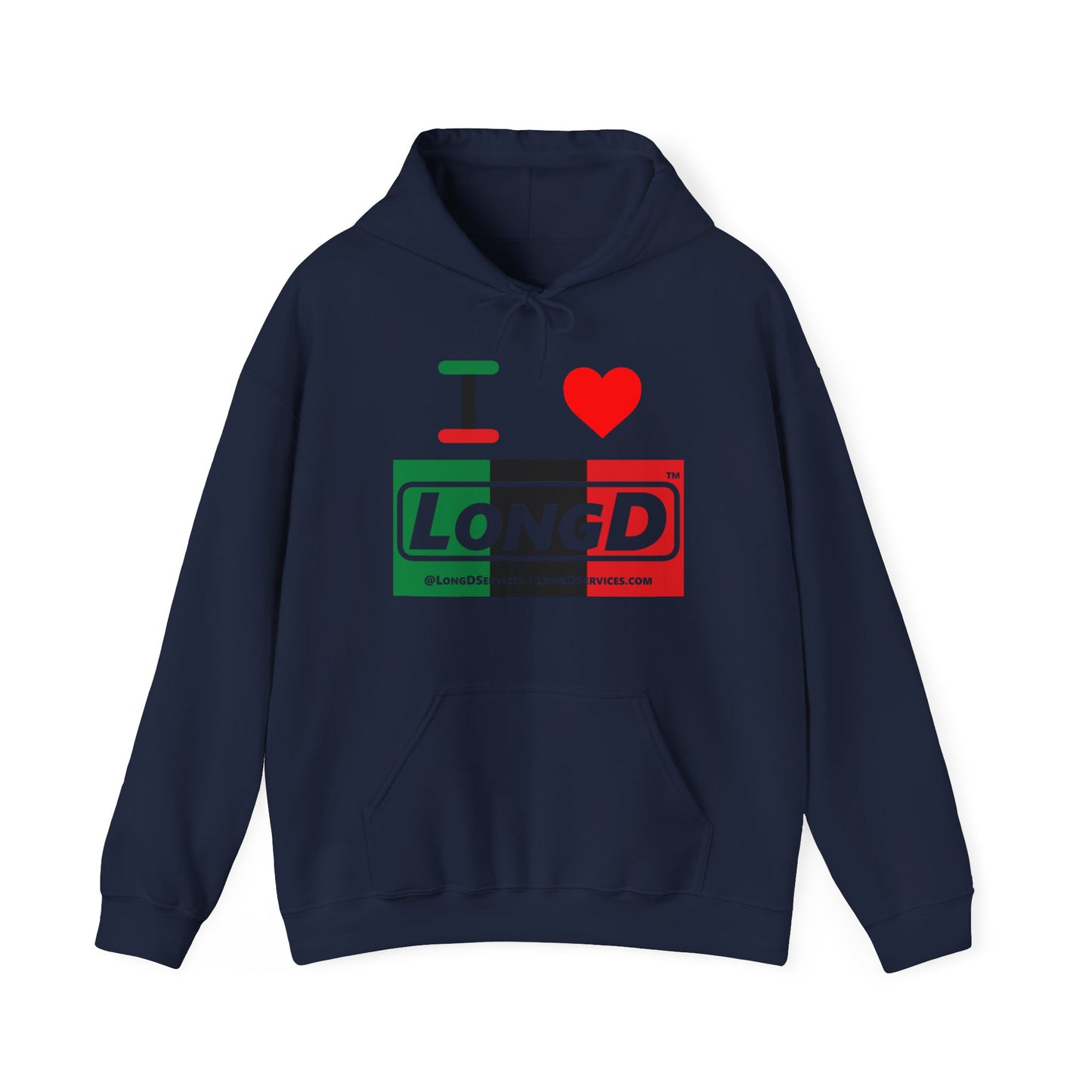 I Luv LongD® Logo Hoodie with Juneteenth negative thirds text