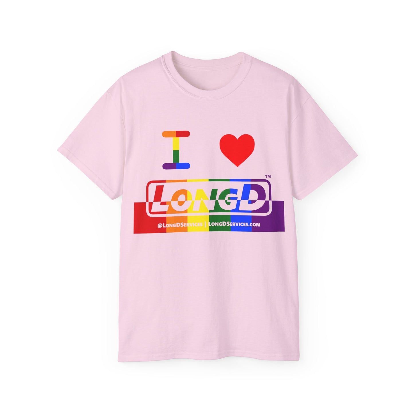 I Luv LongD® Logo Cotton Tee Pride rainbow positive top negative bottom text