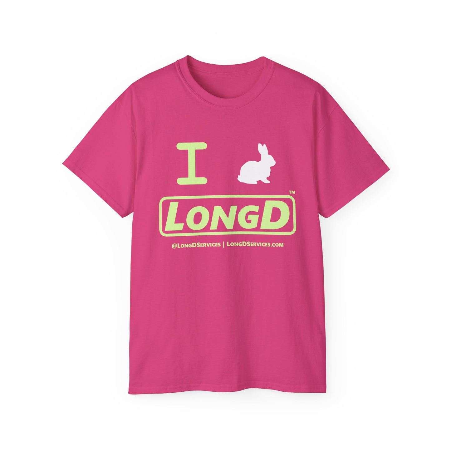 I Bunny LongD® Logo Cotton Tee Easter pastel green text (white Easter Bunny)