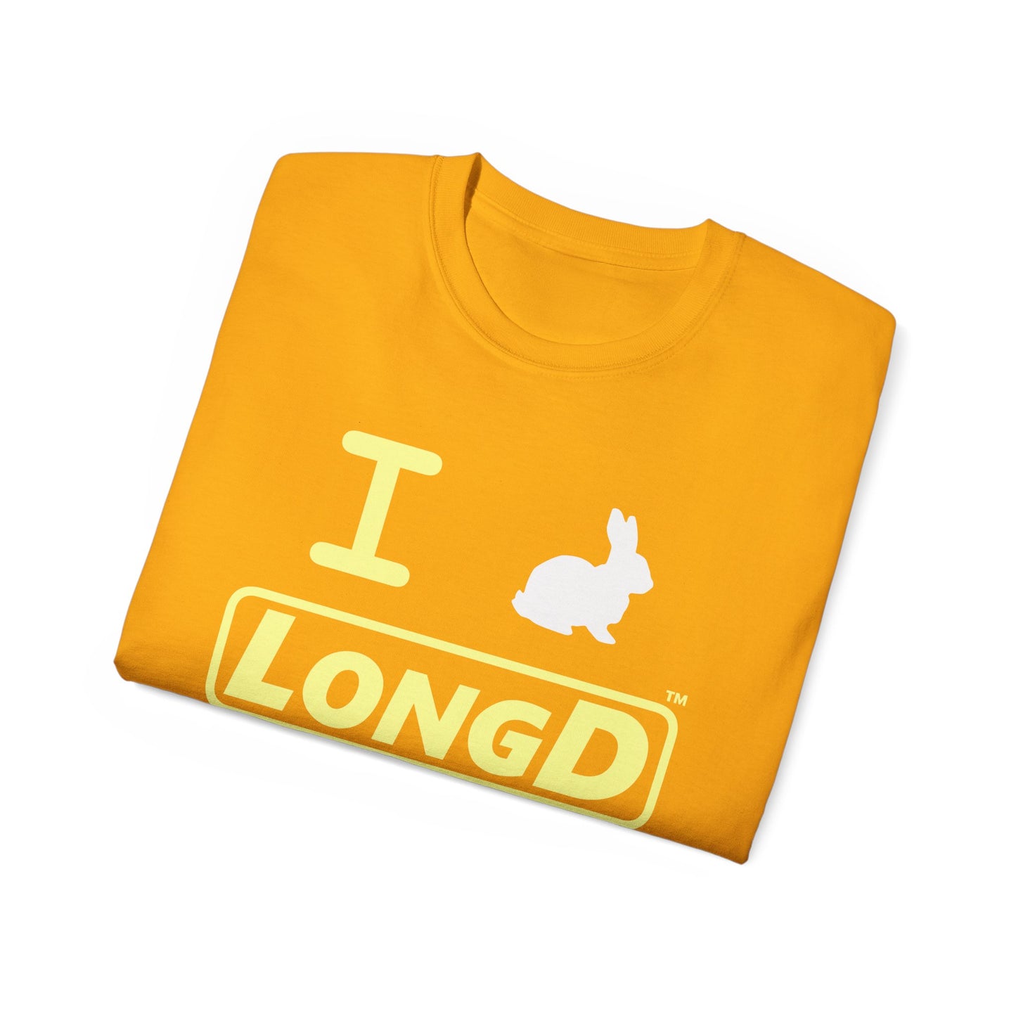 I Bunny LongD® Logo Cotton Tee Easter pastel yellow text (white Easter Bunny)