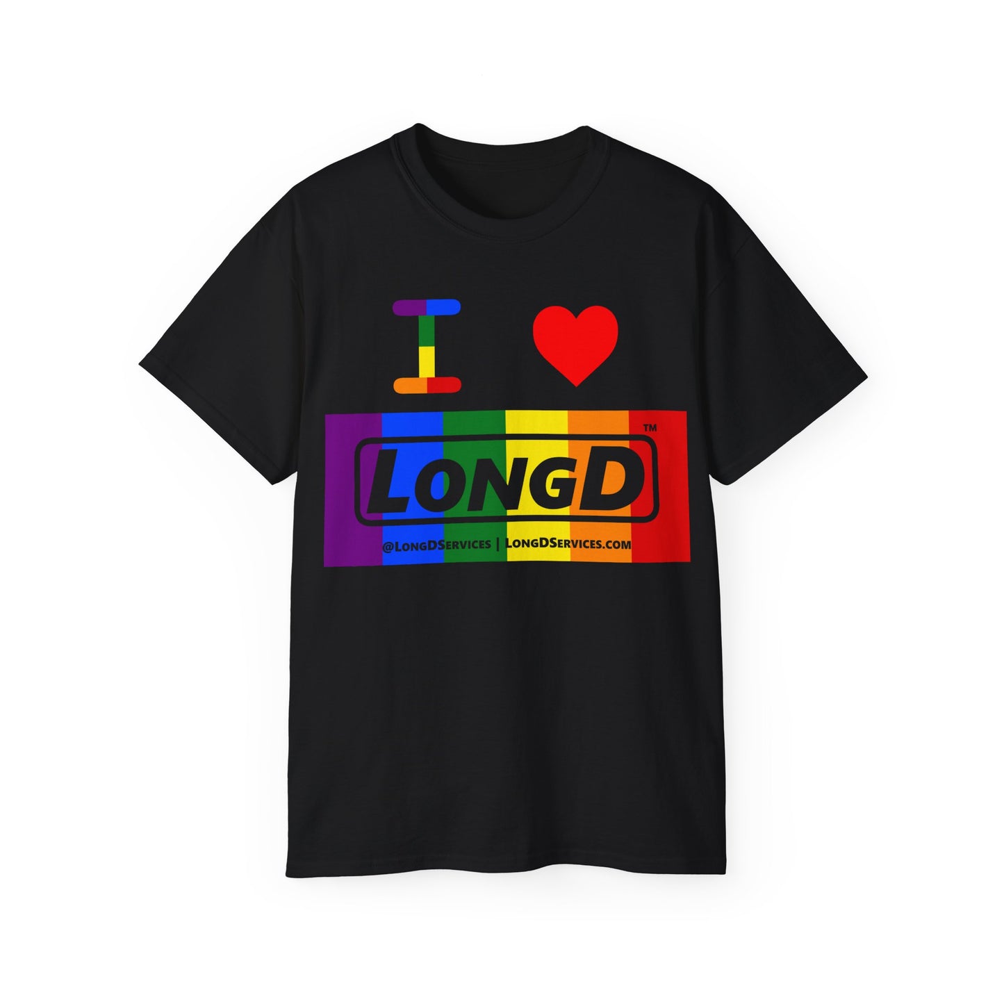 I Luv LongD® Logo Cotton Tee Pride rainbow negative text