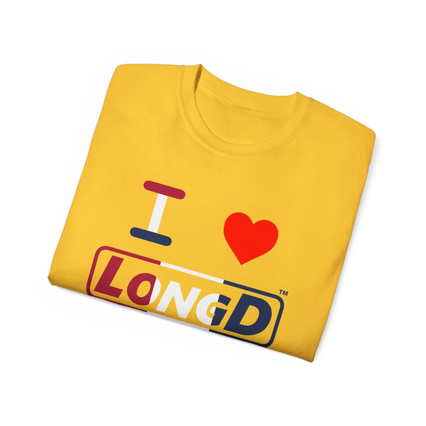 I Luv LongD® Logo Cotton Tee Red, White and Blue positive thirds text