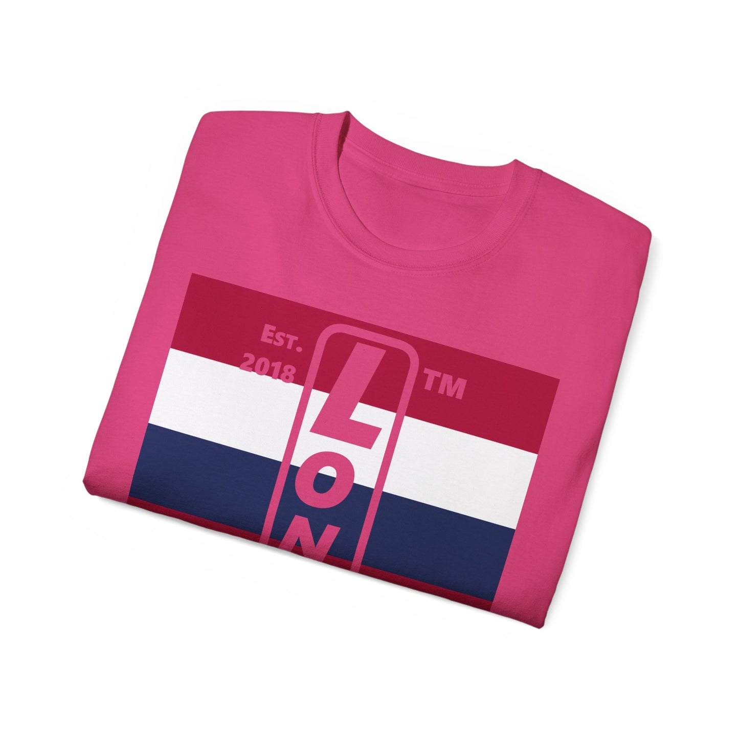 LongD cotton tee negative horizontal 6-striped Chicago upright logo (Patriotic colors)