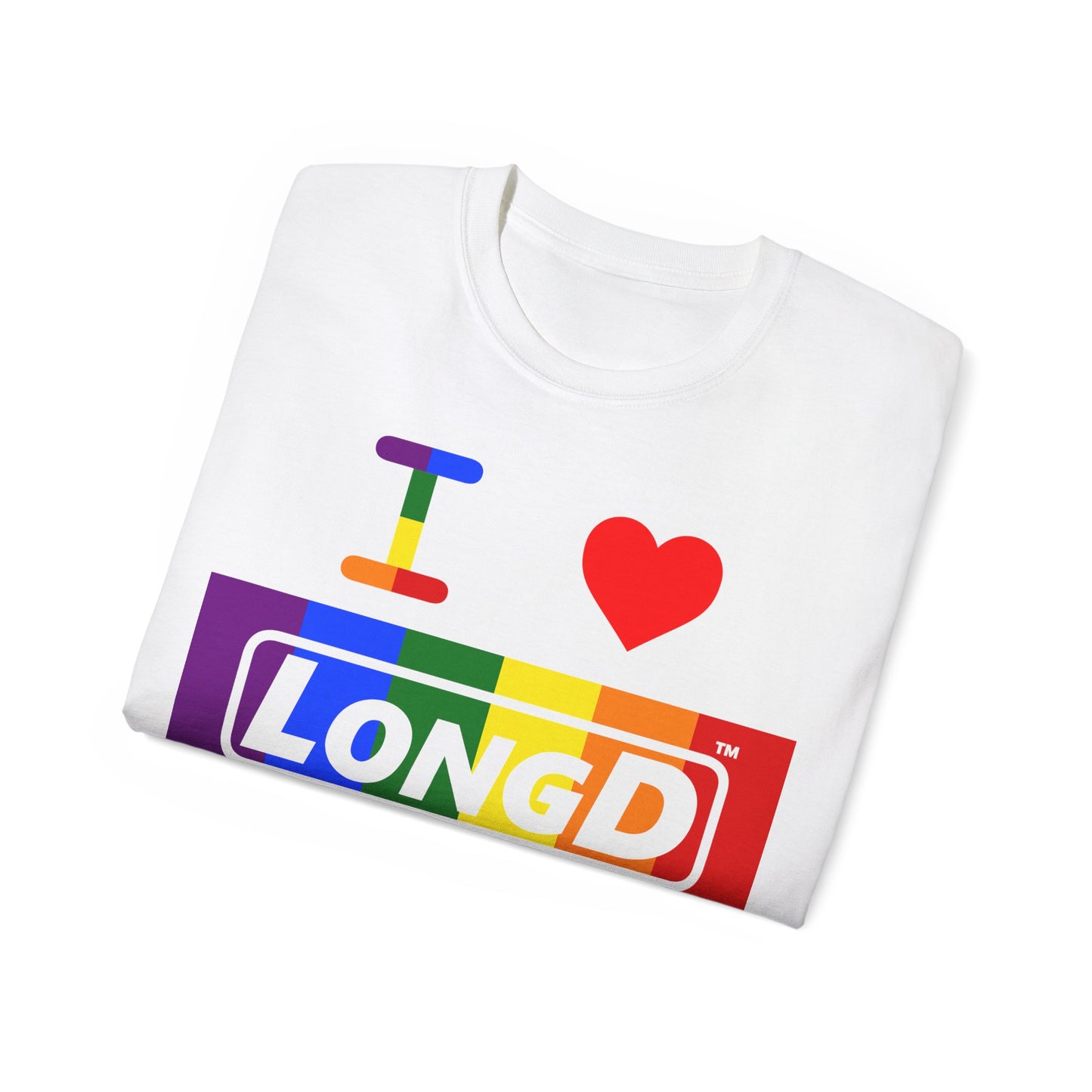 I Luv LongD® Logo Cotton Tee Pride rainbow negative text