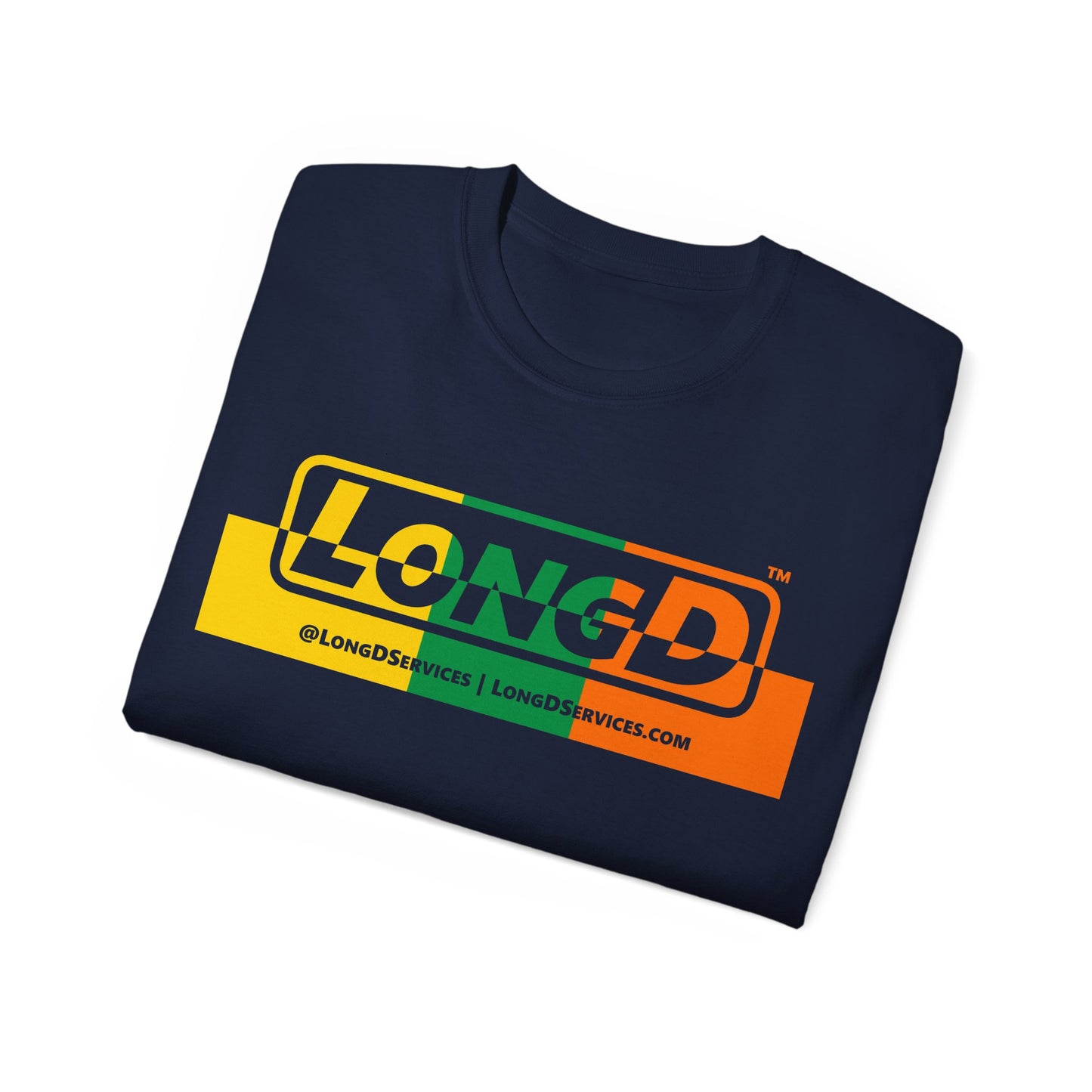 LongD® Logo Cotton Tee (St. Patrick's Day -Irish Green, Golden Yellow and Irish Orange thirds top-bottom positive-negative split)