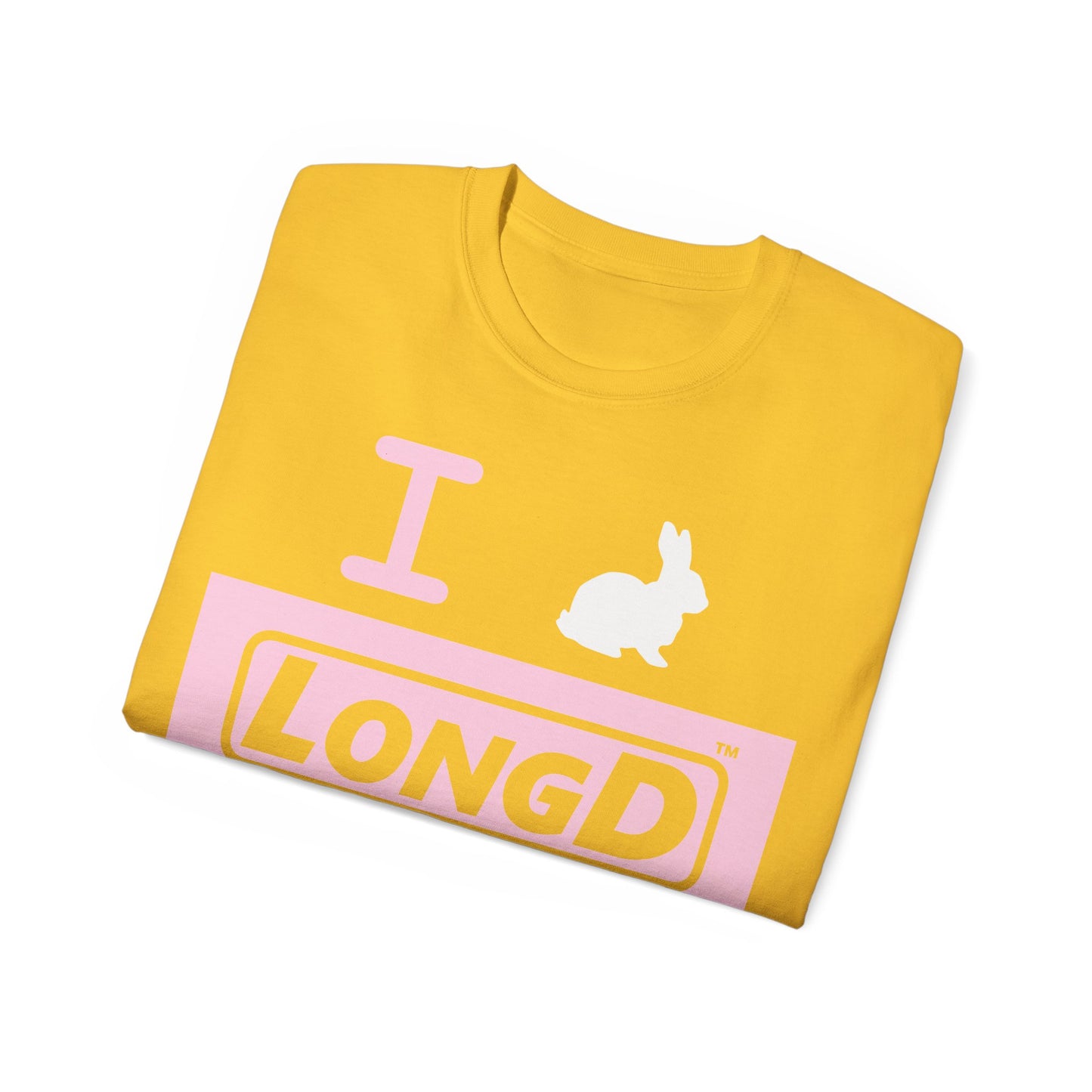 I Bunny LongD® Logo Cotton Tee Easter pastel pink negative text (white Easter Bunny)