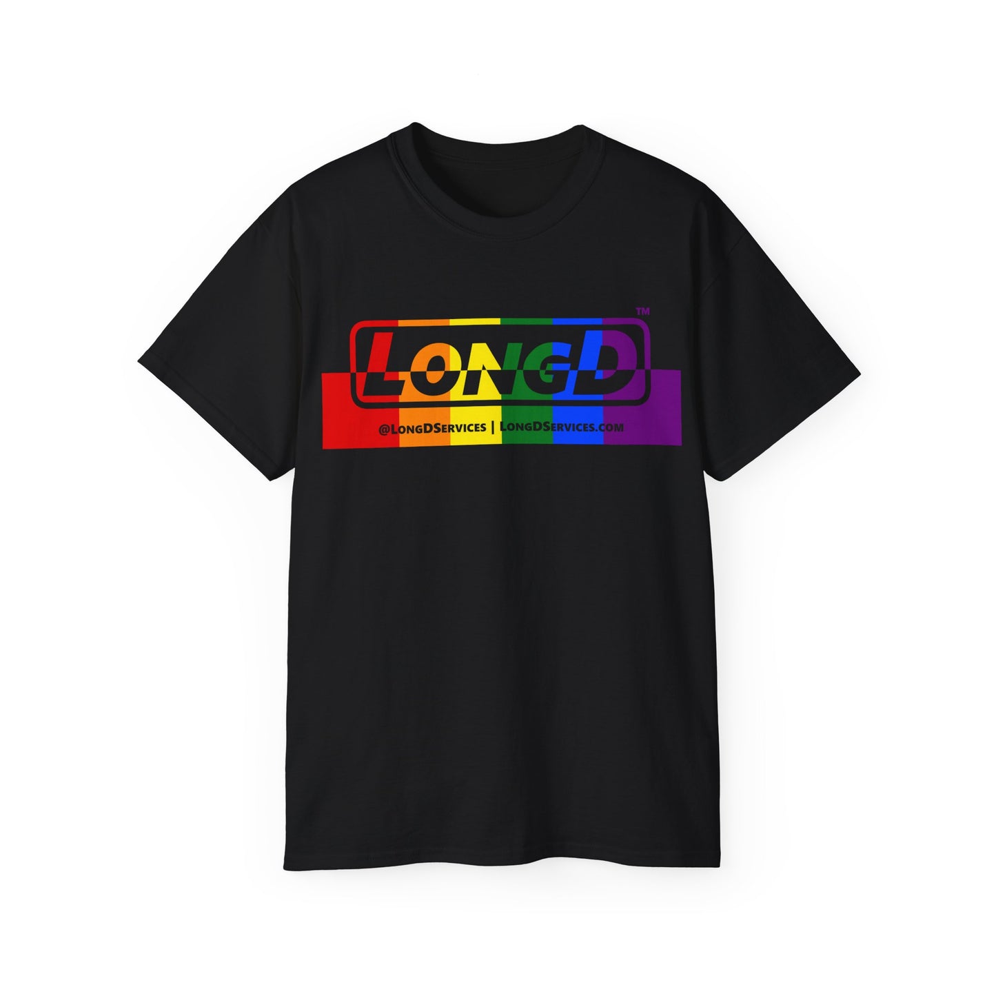 LongD® Logo Cotton Tee Pride rainbow positive top negative bottom text