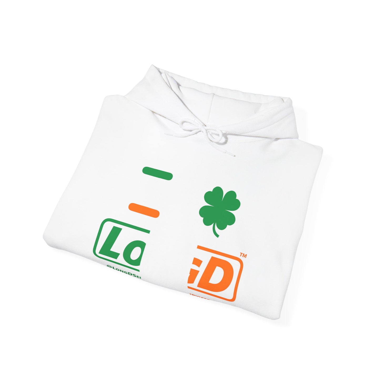 I Clover LongD® Logo Hoodie (St. Patrick's Day Irish Green-Irish Orange-White text)