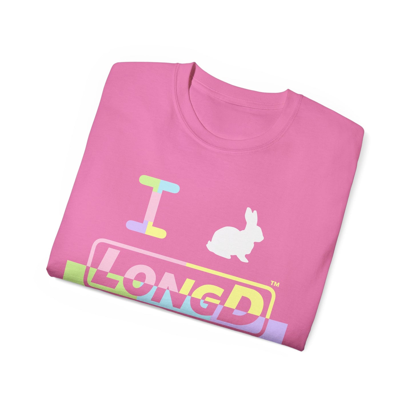 I Bunny LongD® Logo Cotton Tee Easter pastel variety positive top text and negative bottom text (white Easter Bunny)