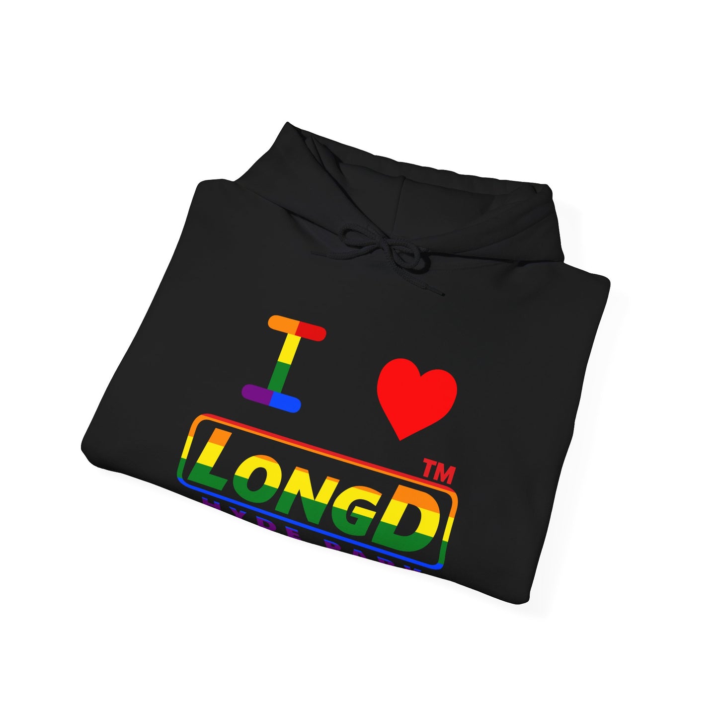I Luv LongD® positive horizontal striped Hyde Park logo hoodie (Pride colors)
