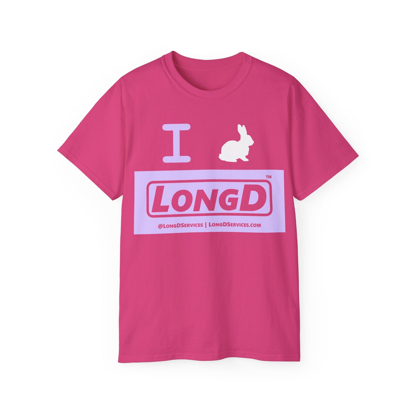 I Bunny LongD® Logo Cotton Tee Easter pastel purple negative text (white Easter Bunny)