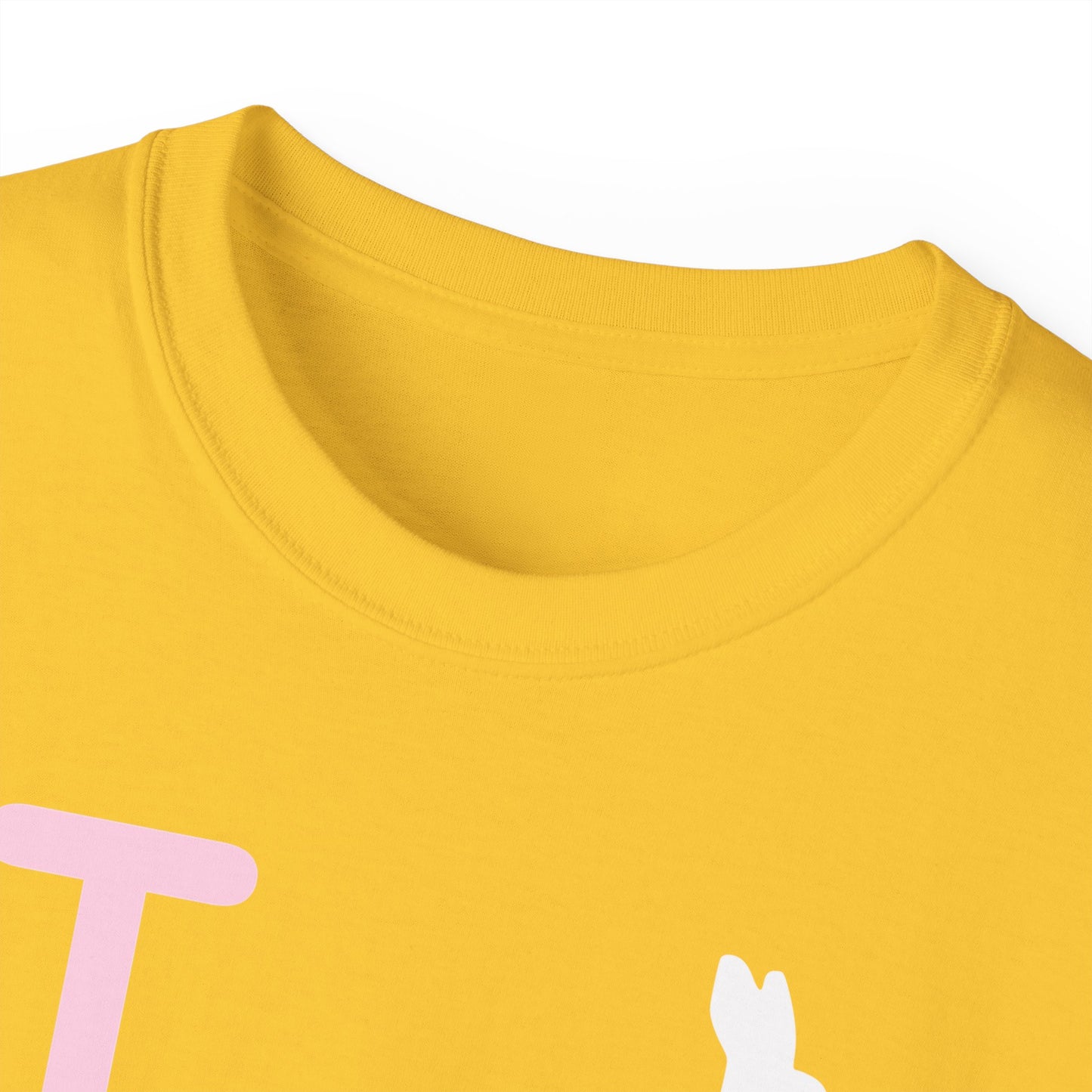 I Bunny LongD® Logo Cotton Tee Easter pastel pink negative text (white Easter Bunny)