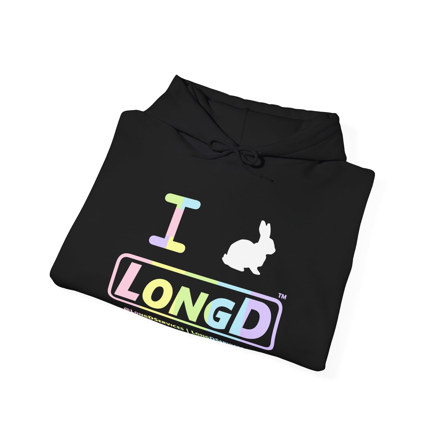 I Bunny LongD® Logo Hoodie Pastel spectrum text (White Easter Bunny)
