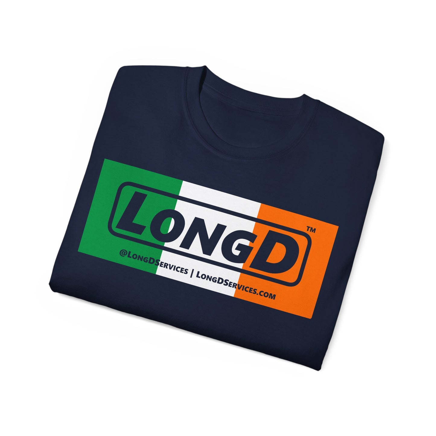 LongD® Logo Cotton Tee (St. Patrick's Day -Irish Green, White and Irish Orange negative thirds)