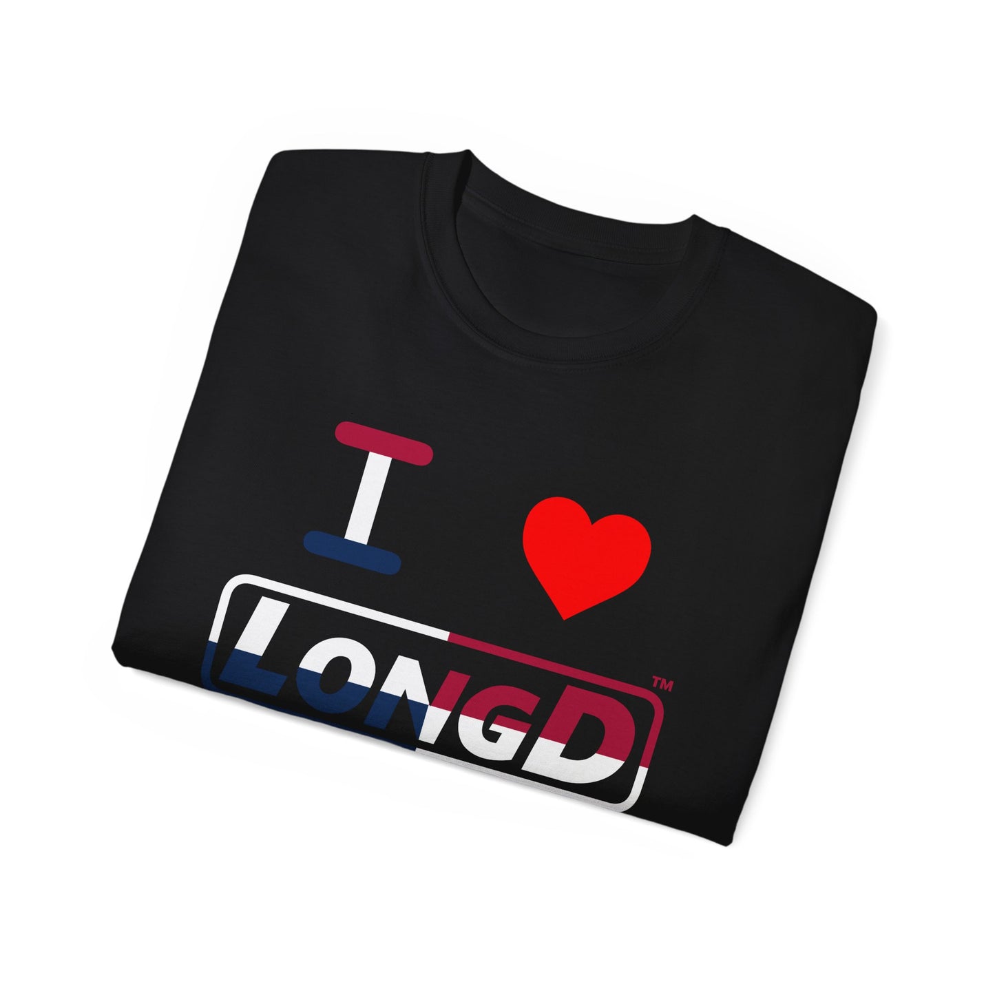 I Luv LongD® Logo Cotton Tee Red, White and Blue positive quarters text