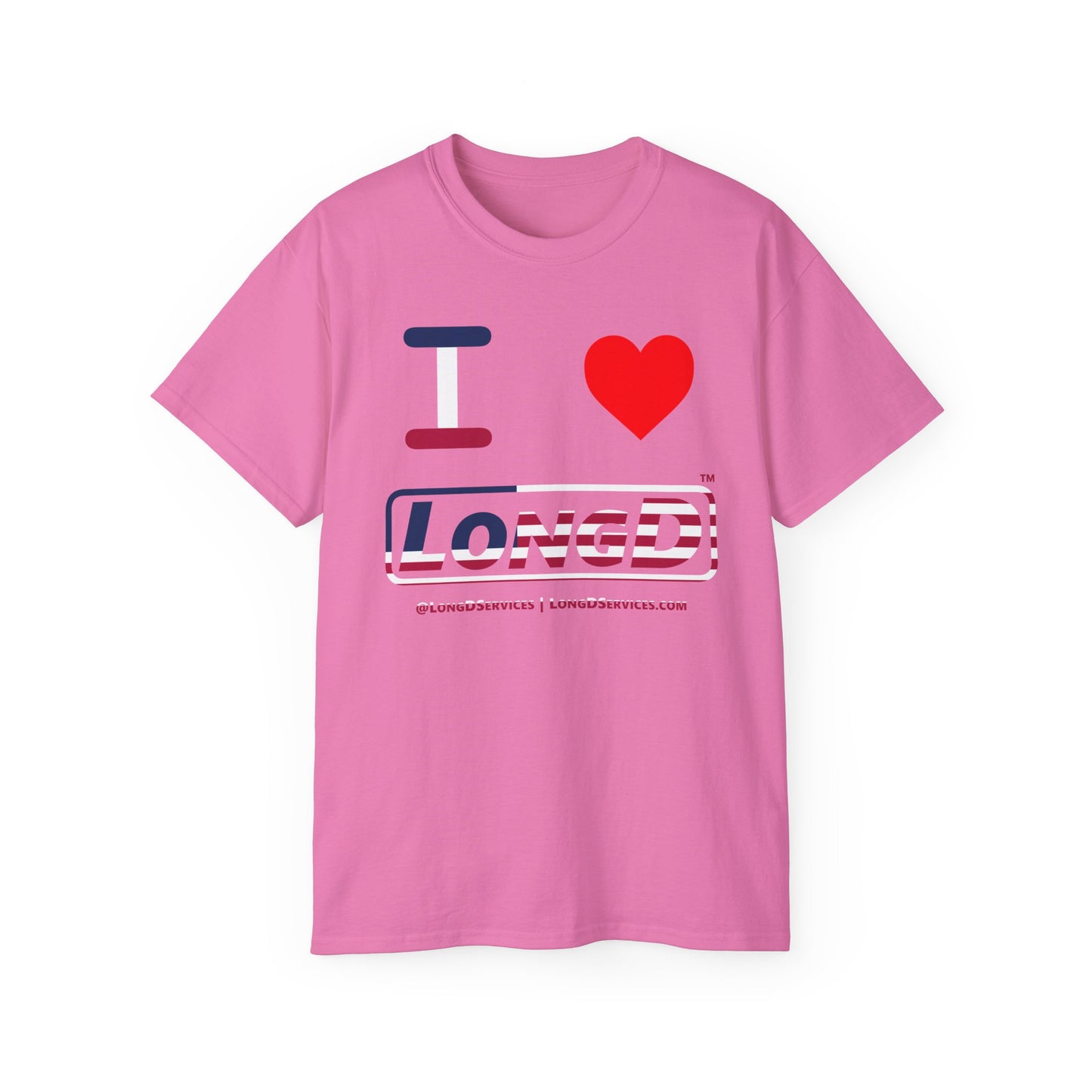 I Luv LongD® Logo Cotton Tee Red, White and Blue positive flag