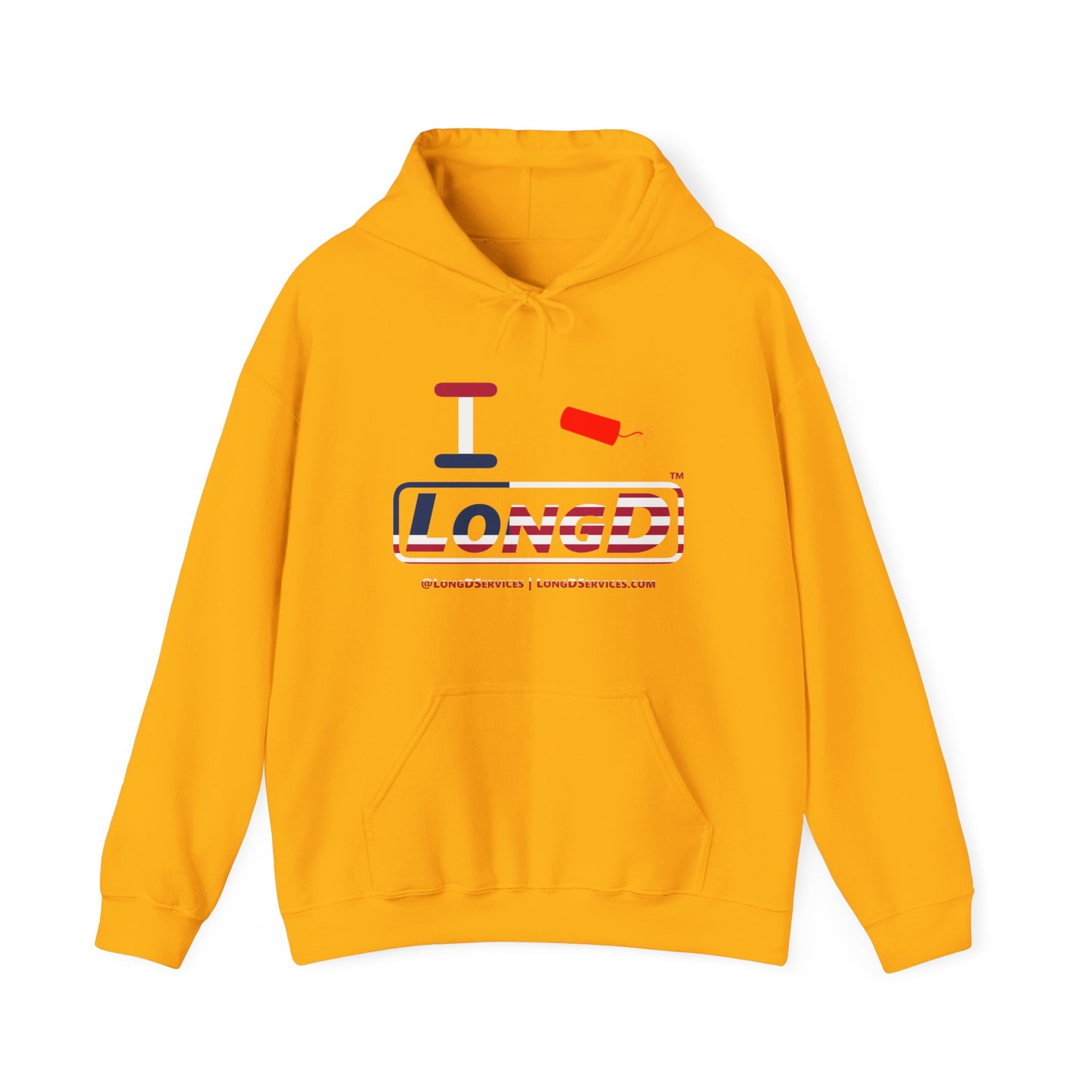 I Firecracker LongD® Logo Hoodie red, white and blue positive flag