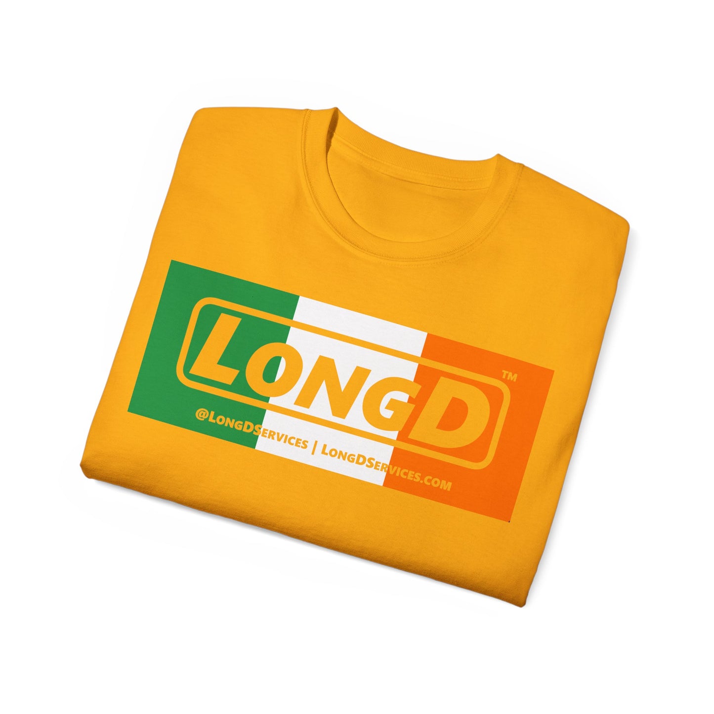 LongD® Logo Cotton Tee (St. Patrick's Day -Irish Green, White and Irish Orange negative thirds)