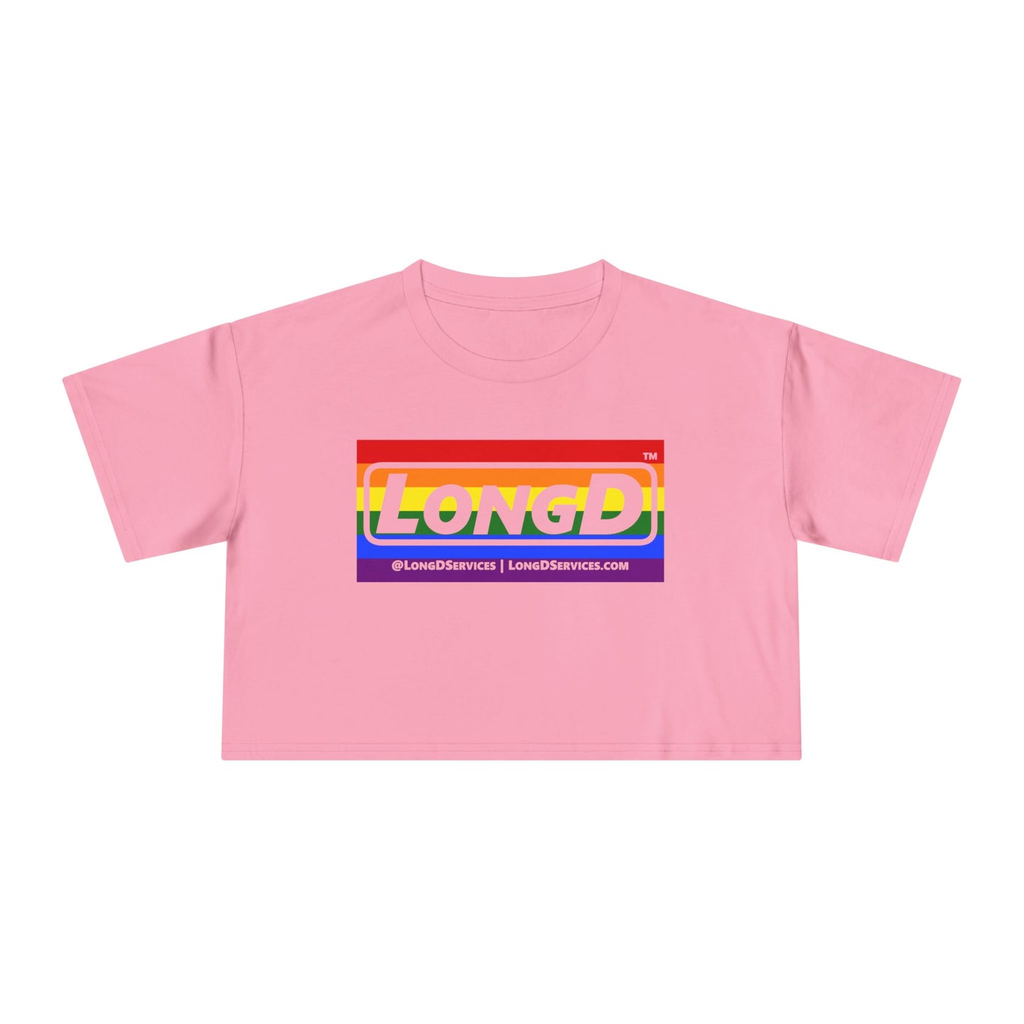 LongD Logo Women's Crop Tee (Pride color striped negative logo)