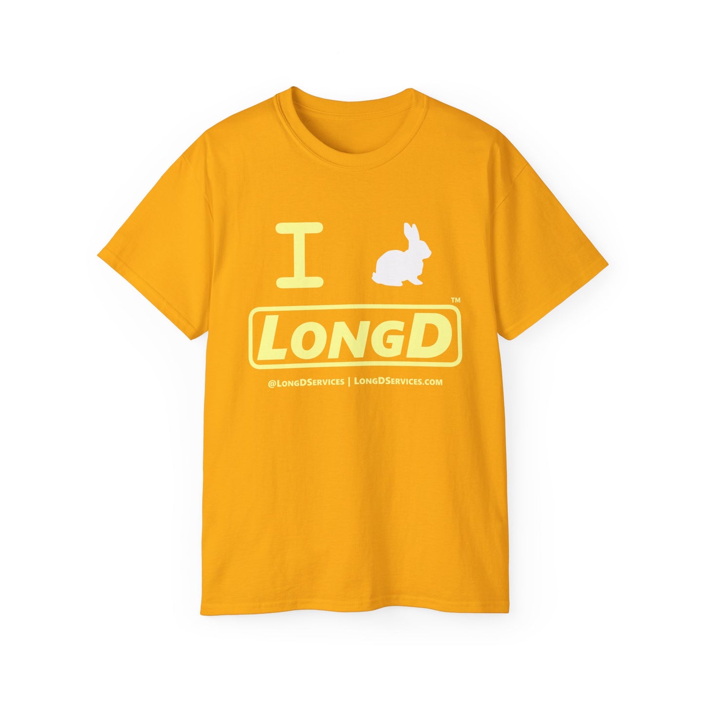 I Bunny LongD® Logo Cotton Tee Easter pastel yellow text (white Easter Bunny)