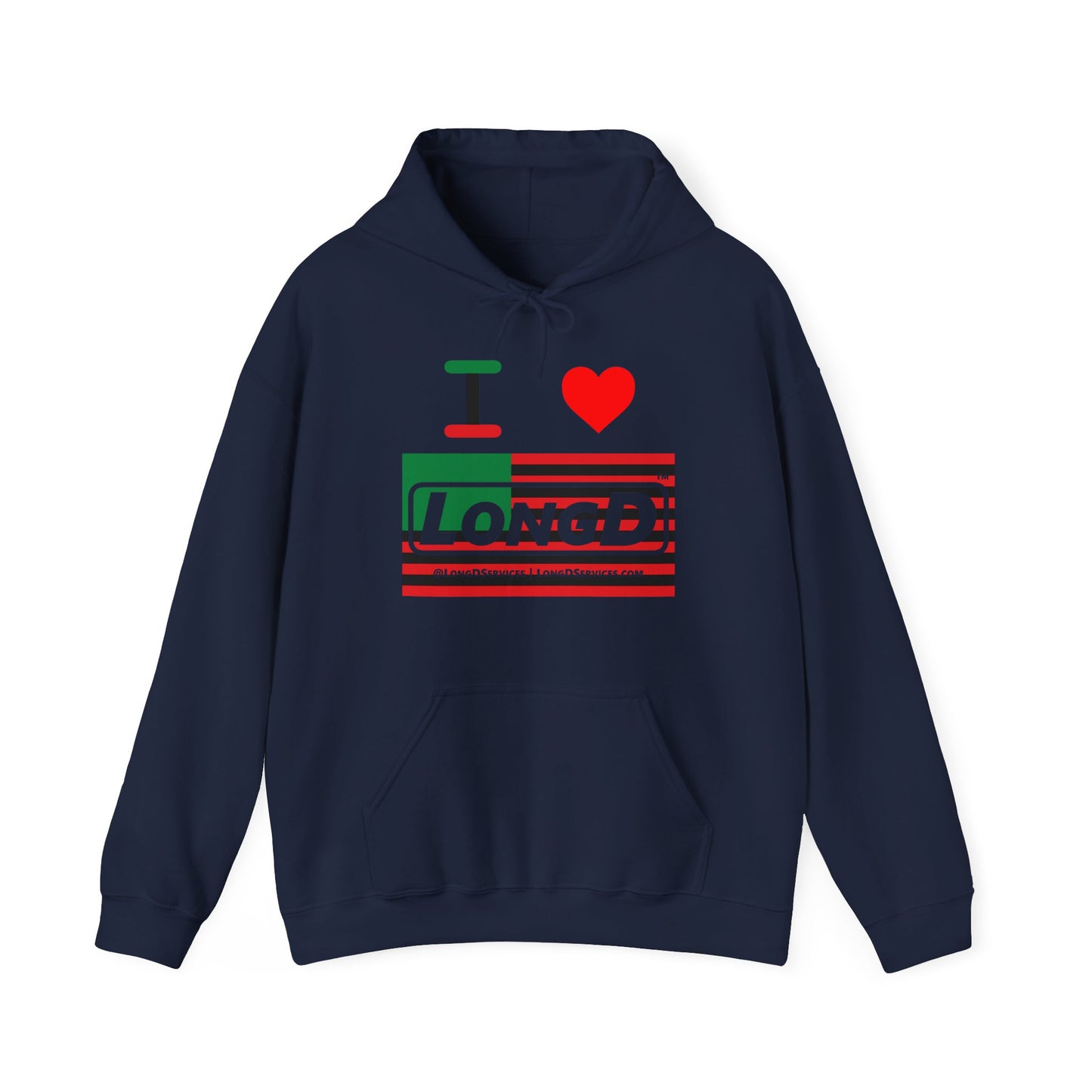 I Luv LongD® Logo Hoodie with Juneteenth negative flag