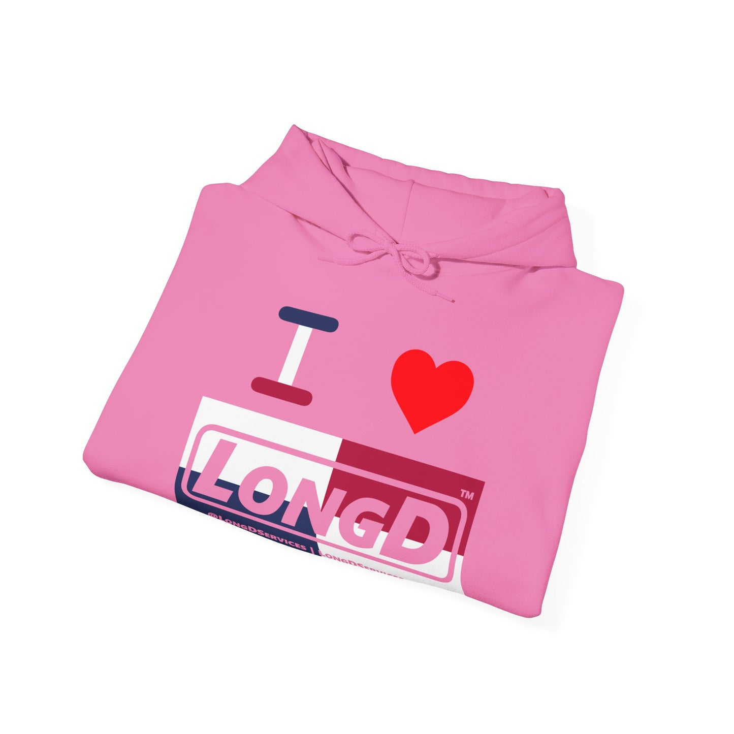 I Luv LongD® Logo Hoodie red, white and blue negative quarters