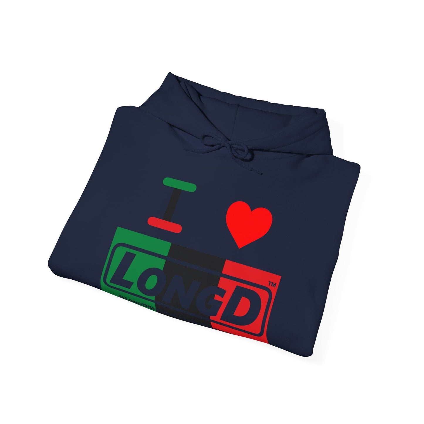I Luv LongD® Logo Hoodie with Juneteenth negative thirds text