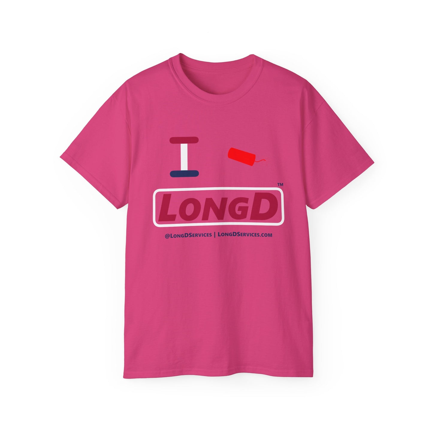 I Firecracker LongD® Logo Cotton Tee Red, White and Blue positive elements text