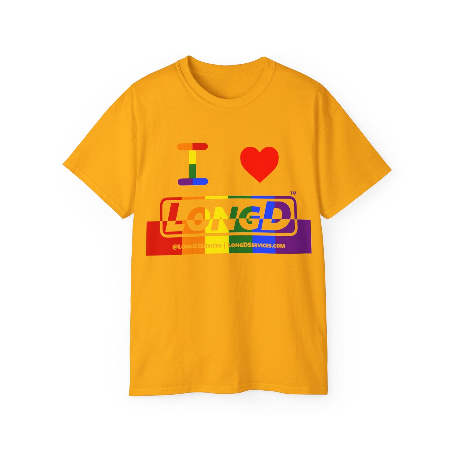 I Luv LongD® Logo Cotton Tee Pride rainbow positive top negative bottom text