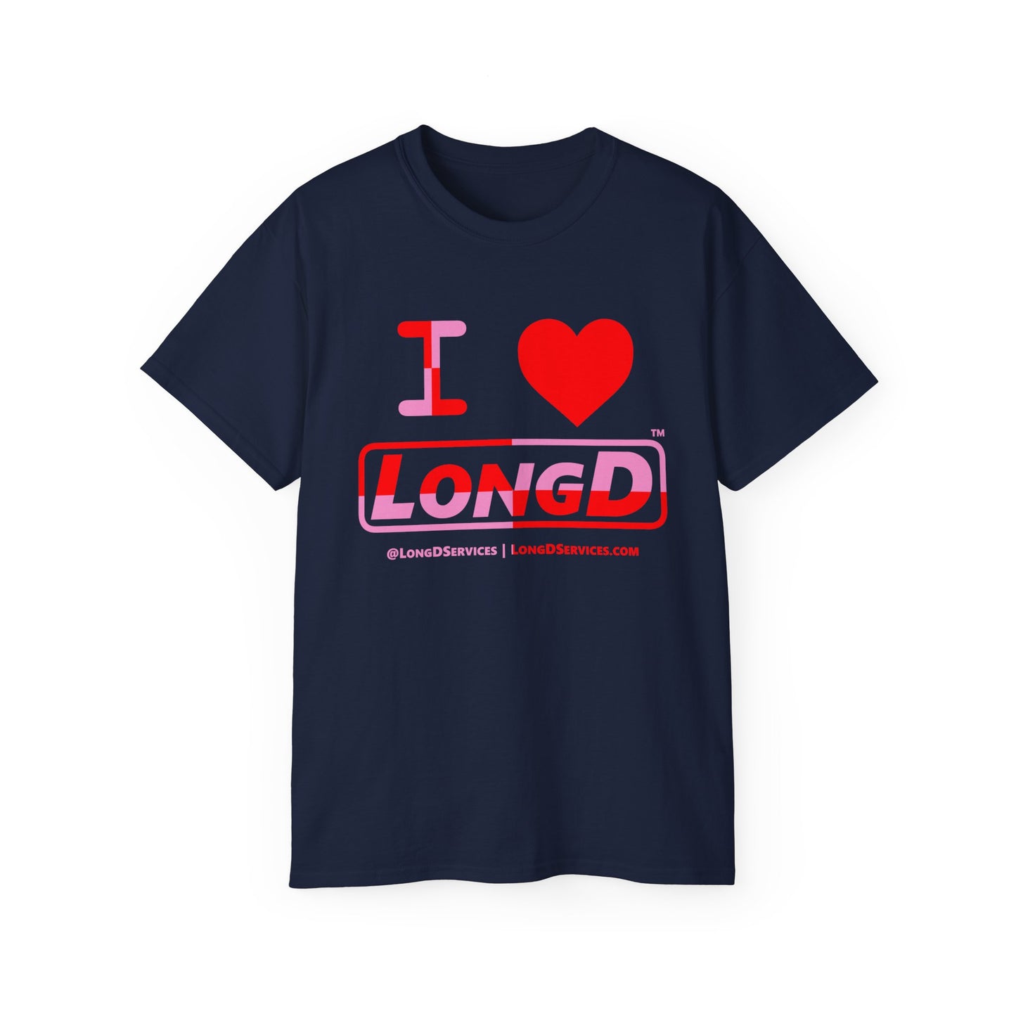 I Luv LongD Logo Cotton Tee (Valentines pink/red quarter split text)