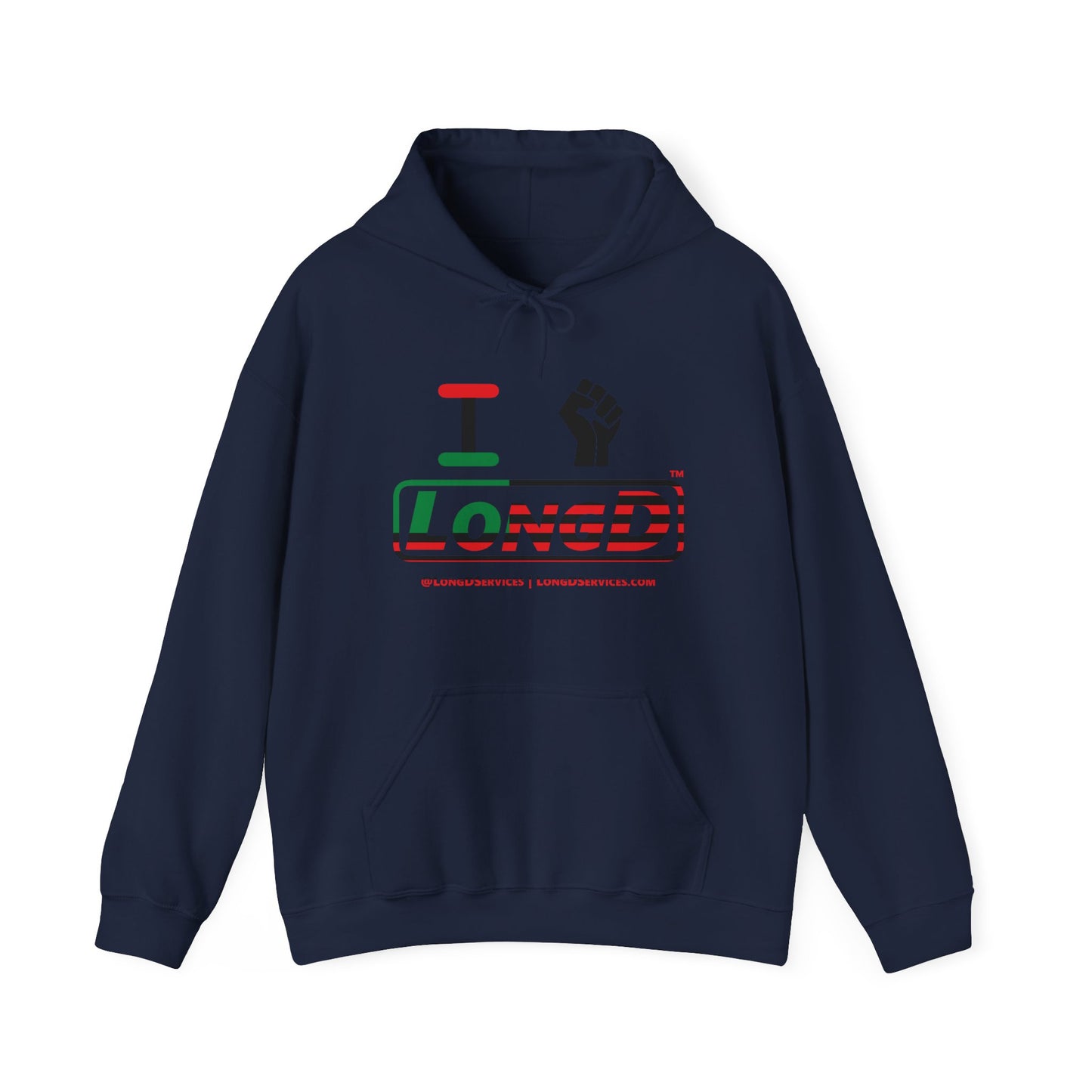 I Fist LongD® Logo Hoodie with Juneteenth black fist positive flag