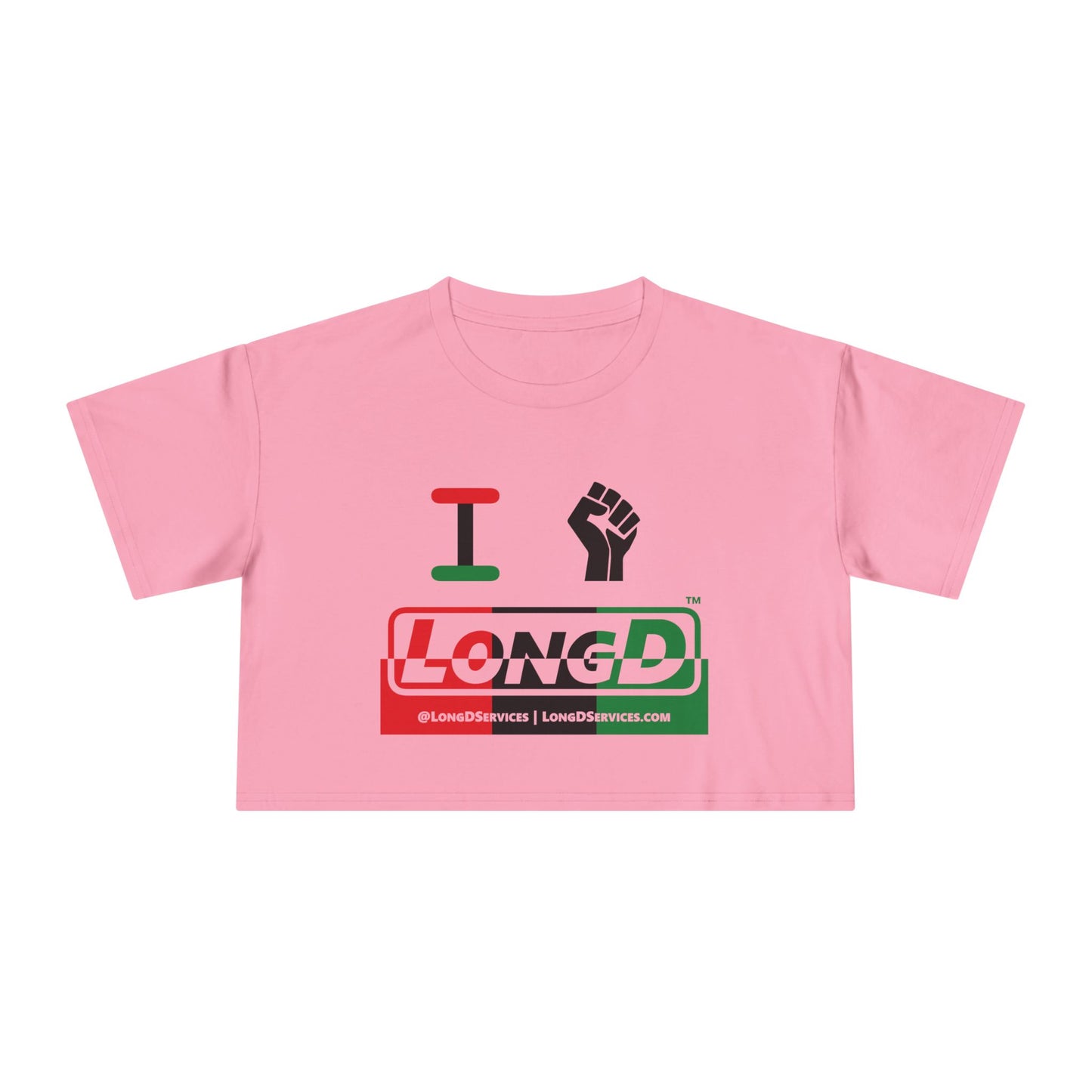 I Fist LongD Logo Women's Crop Tee (Black fist and Juneteenth positive top negative bottom thirds logo)