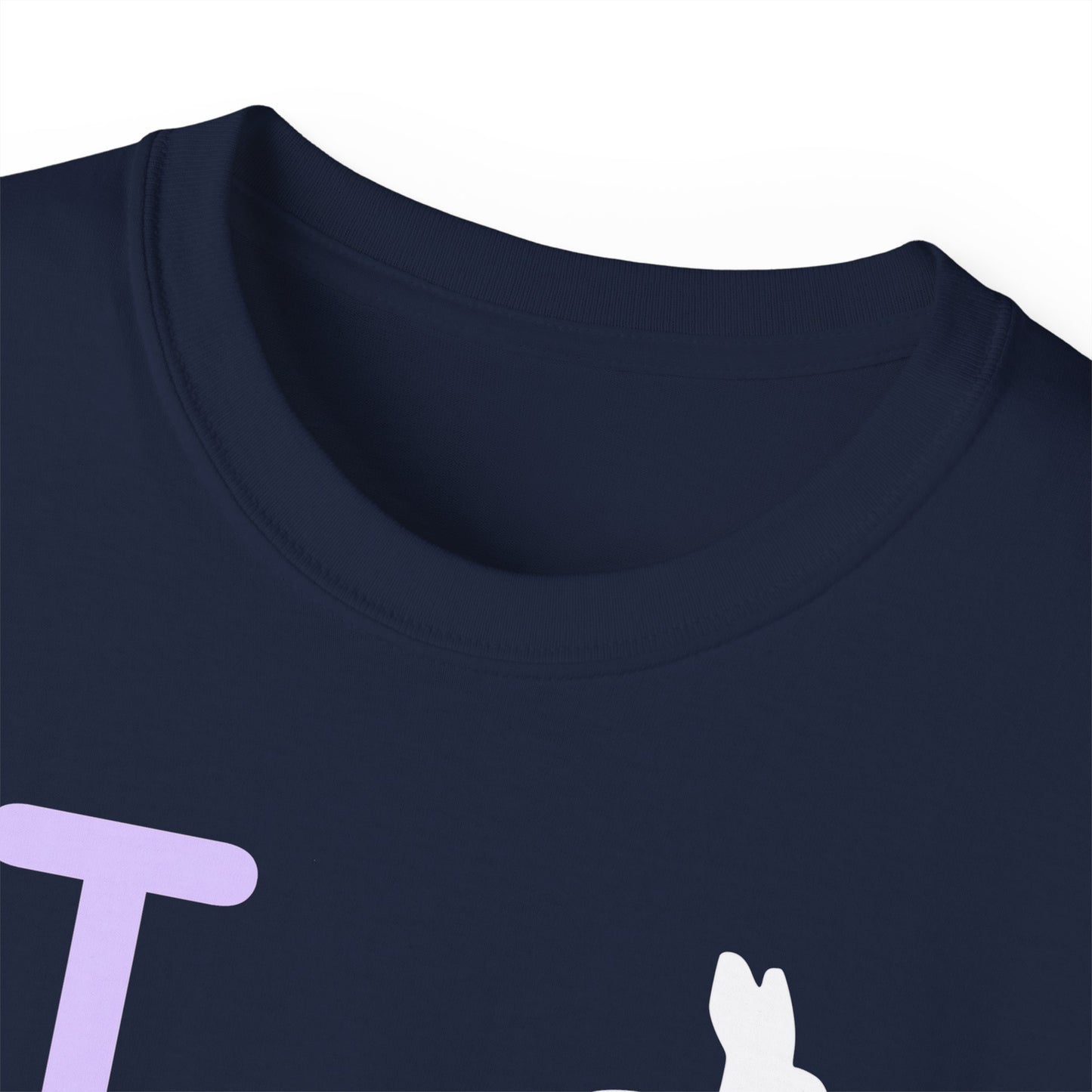 I Bunny LongD® Logo Cotton Tee Easter pastel purple negative text (white Easter Bunny)