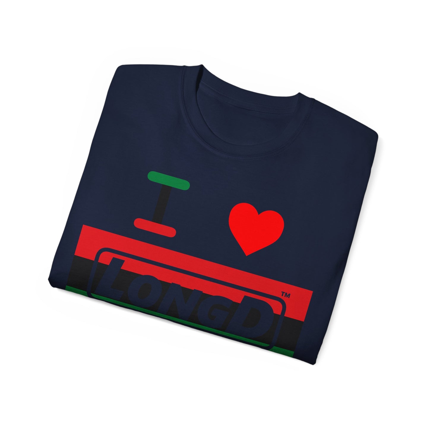 I Luv LongD® Logo Cotton Tee Juneteenth negative striped text