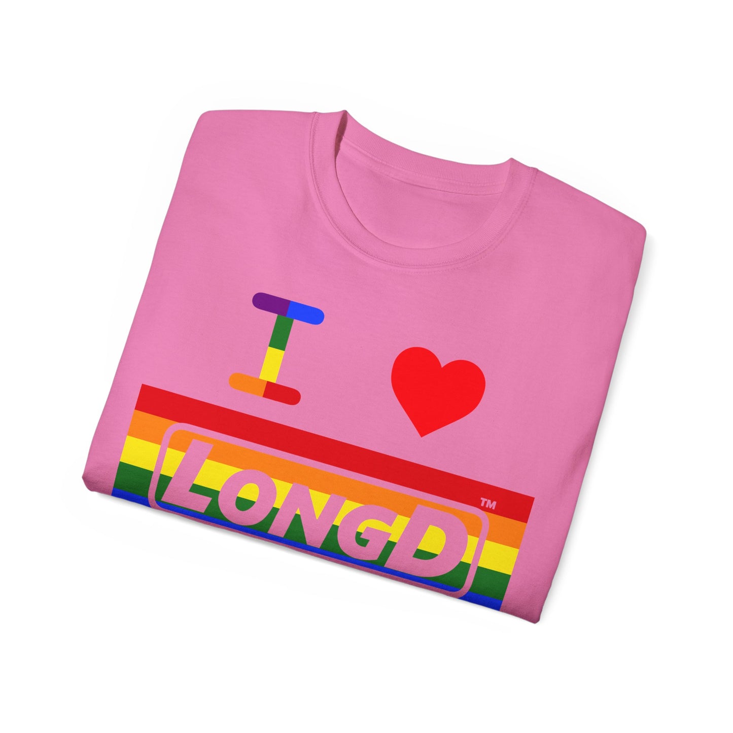 I Luv LongD® Logo Cotton Tee Pride striped negative text