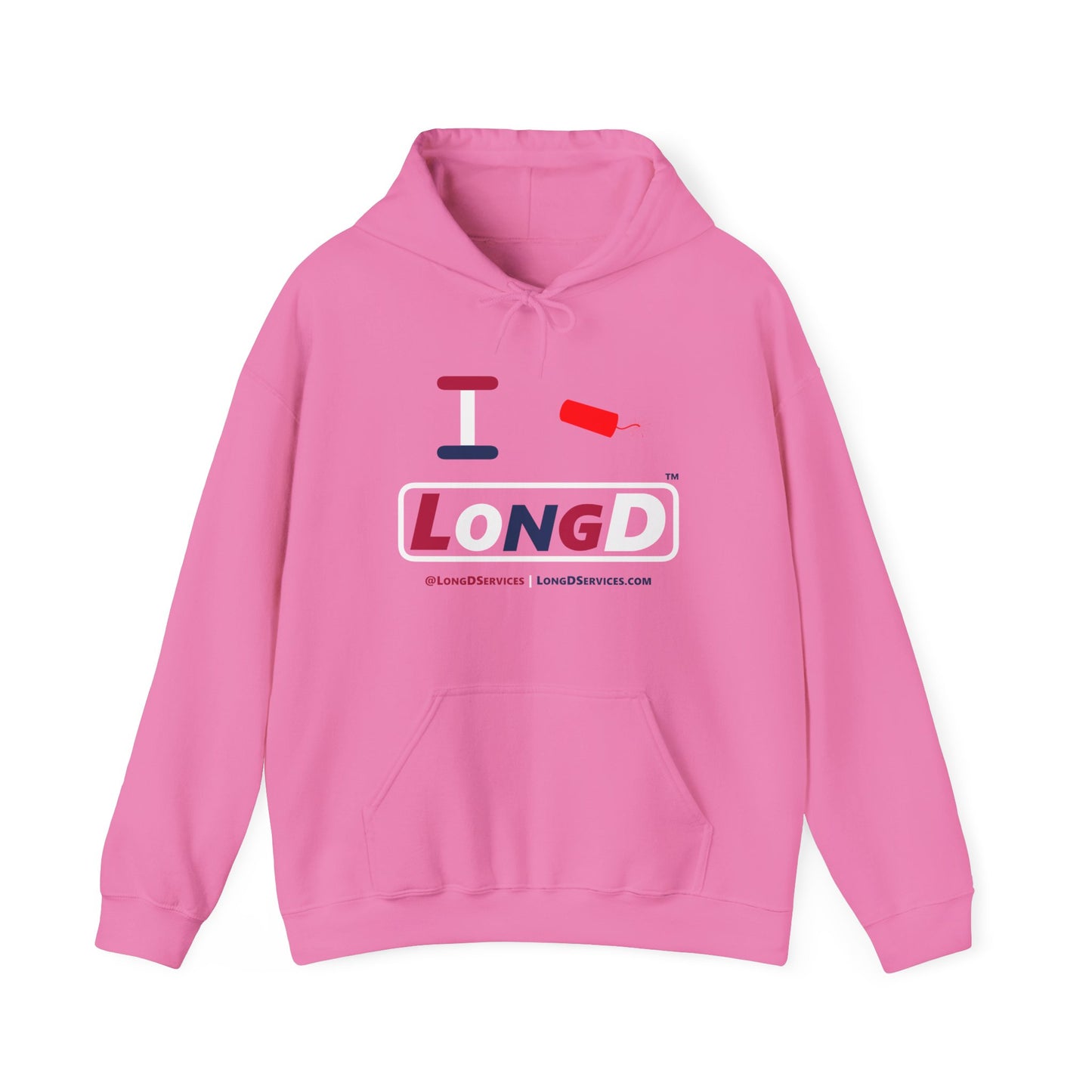 I Firecracker LongD® Logo Hoodie red, white and blue varied positive elements