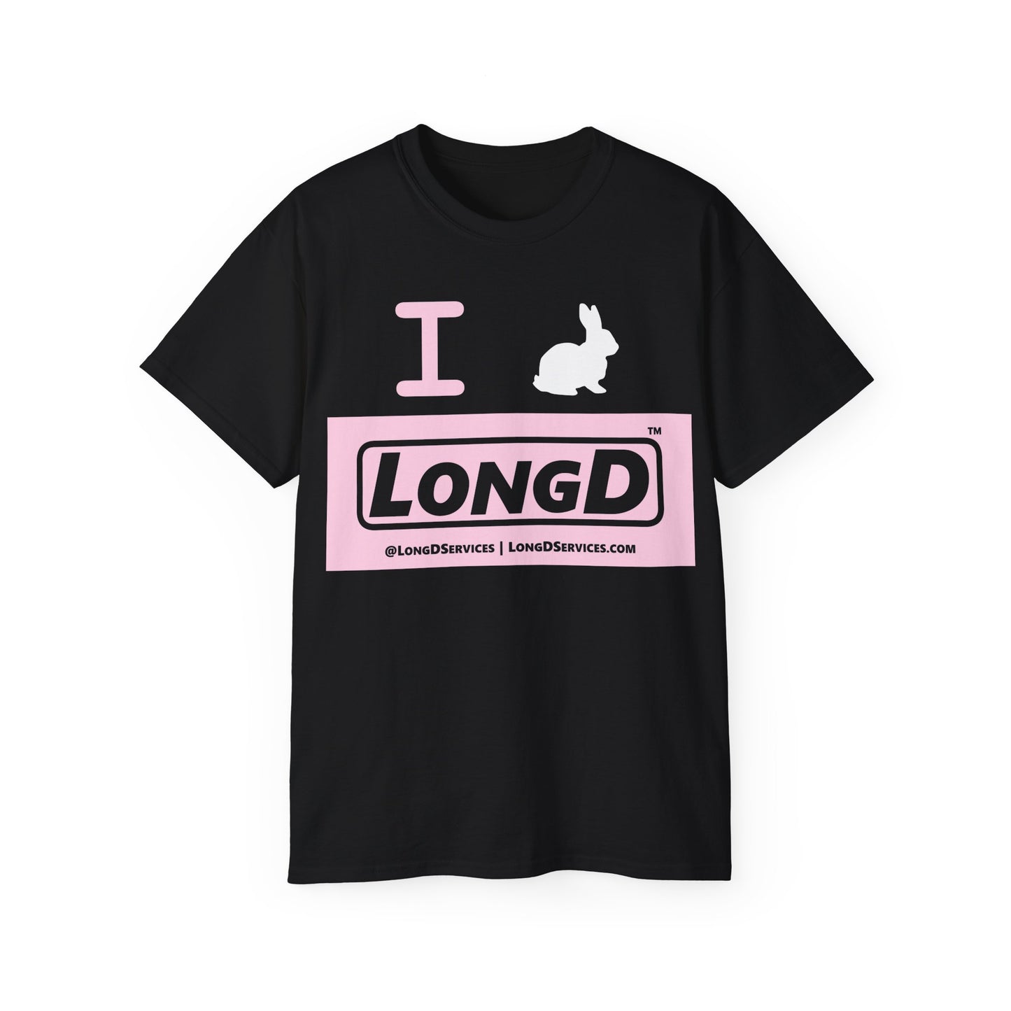 I Bunny LongD® Logo Cotton Tee Easter pastel pink negative text (white Easter Bunny)