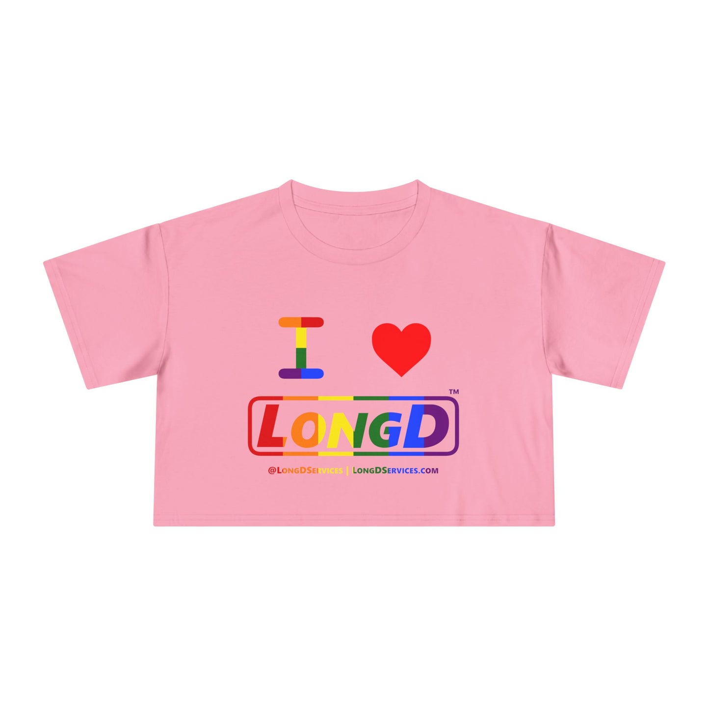 I Luv LongD Logo Women's Crop Tee (Pride color rainbow positive logo)
