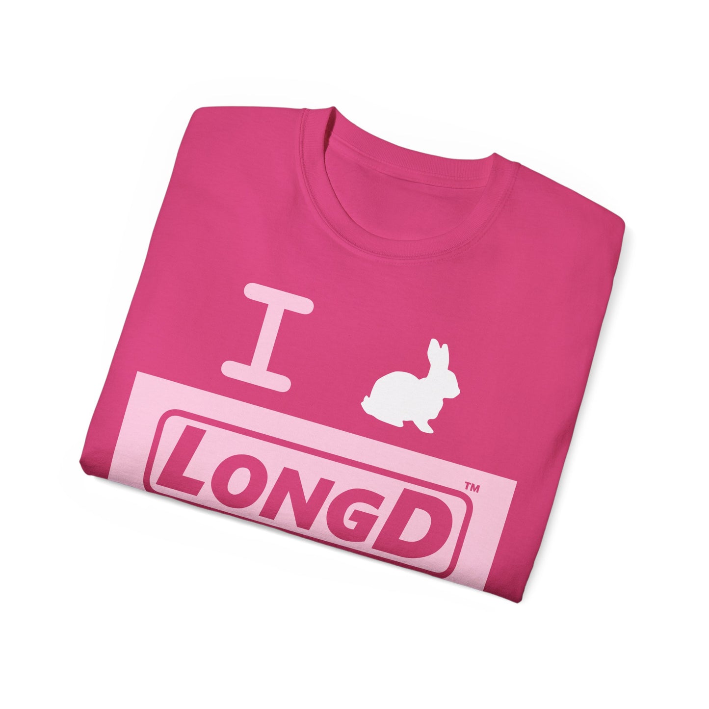 I Bunny LongD® Logo Cotton Tee Easter pastel pink negative text (white Easter Bunny)