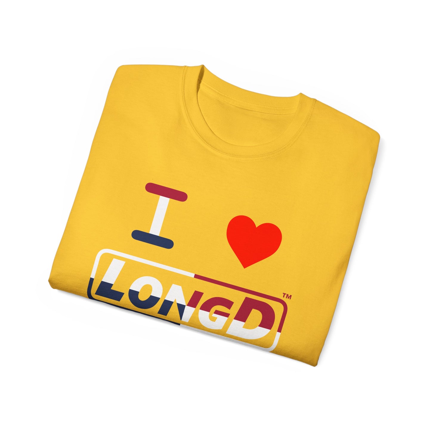 I Luv LongD® Logo Cotton Tee Red, White and Blue positive quarters text