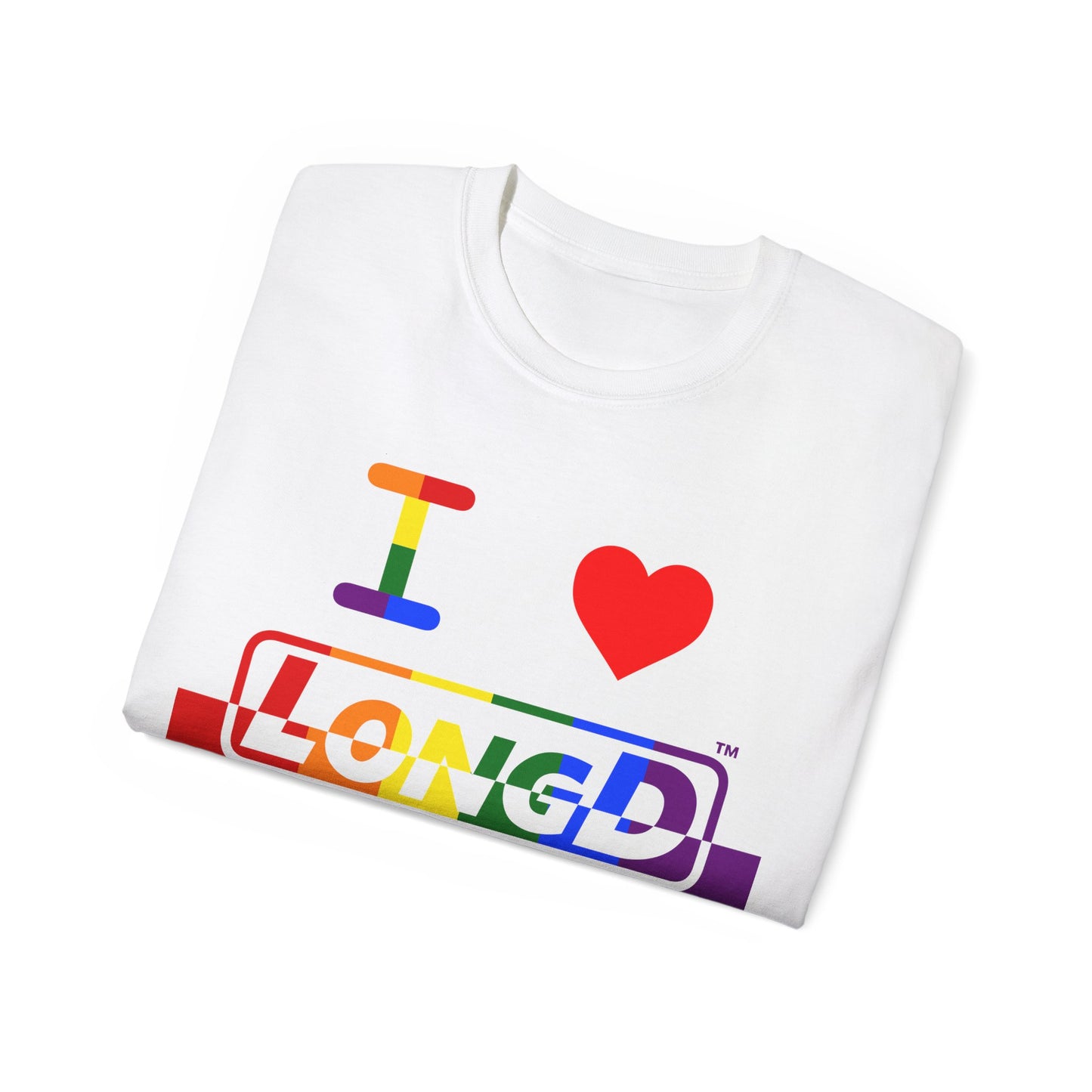 I Luv LongD® Logo Cotton Tee Pride rainbow positive top negative bottom text
