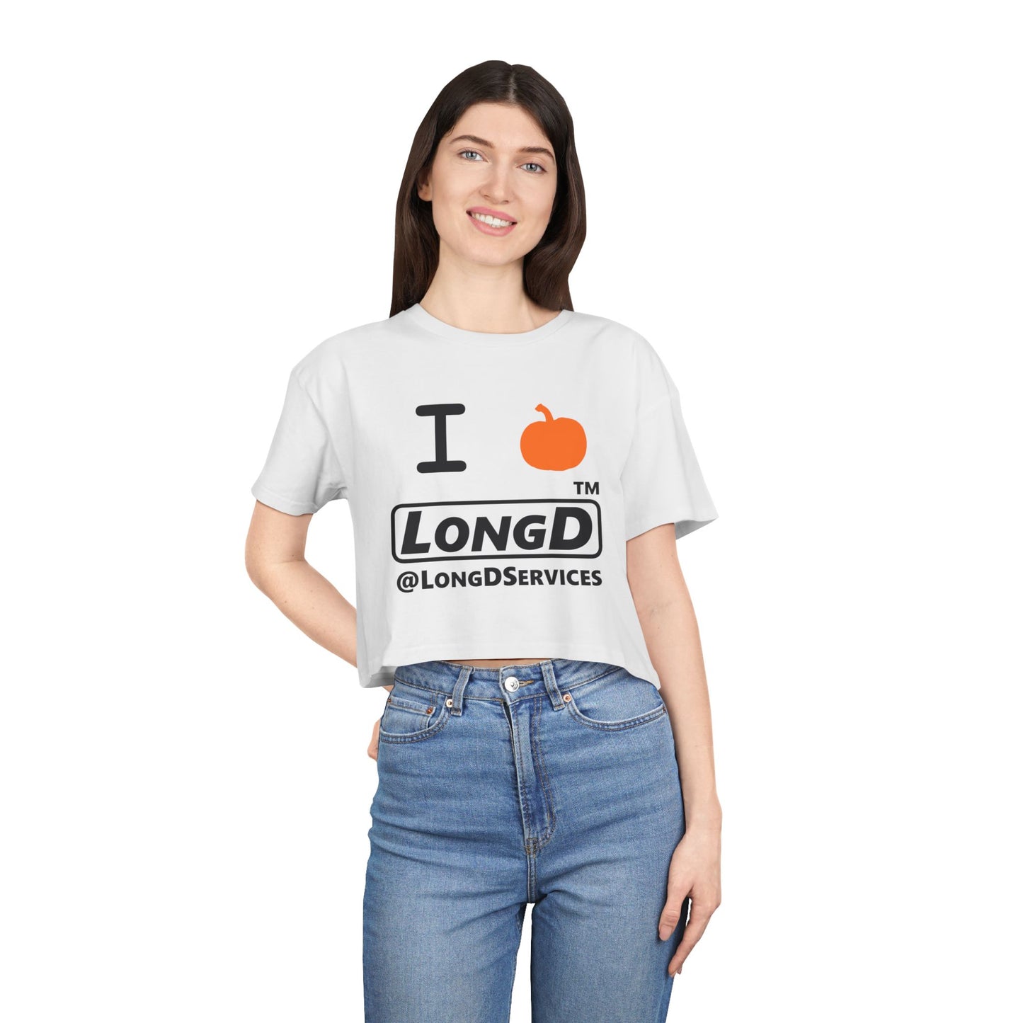 I Pumpkin LongD Logo Crop Tee black basic tag logo