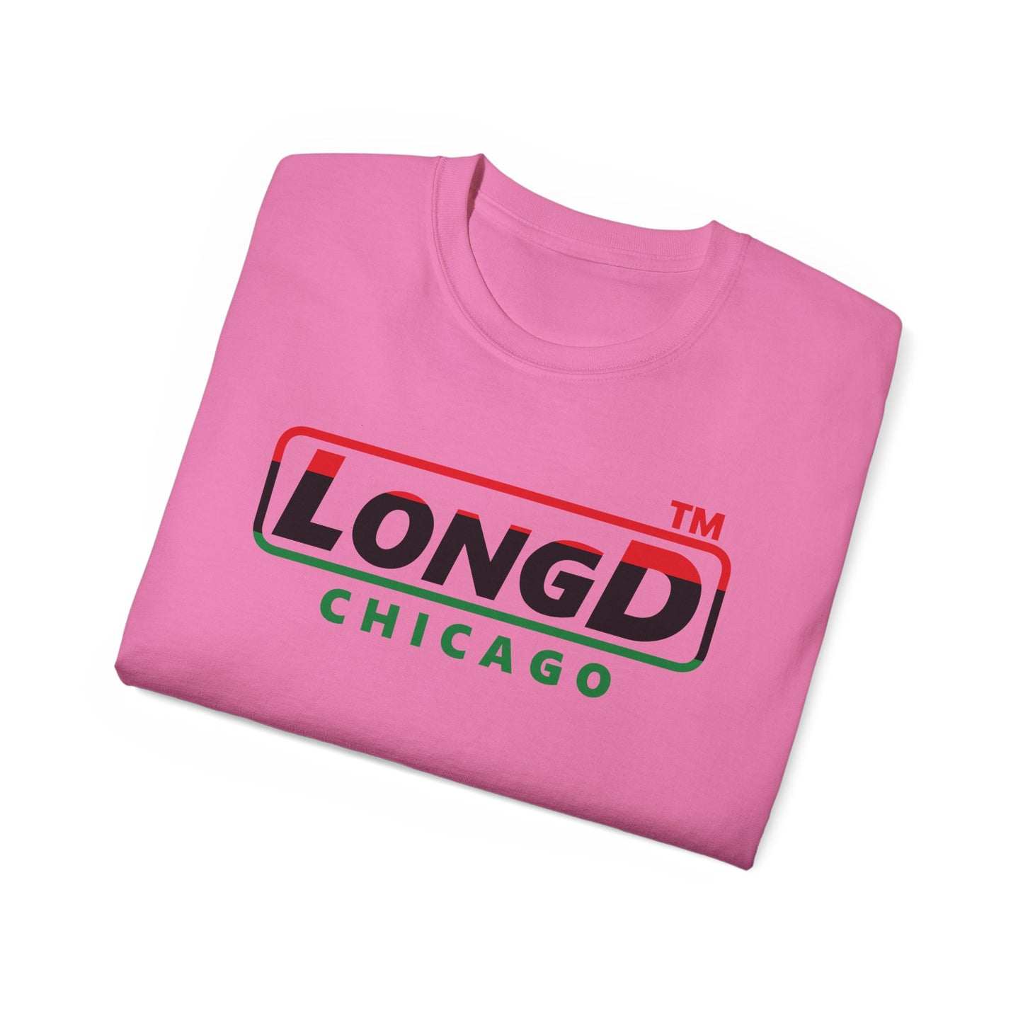LongD positive horizontal 3-striped Chicago logo cotton tee (Juneteenth colors)