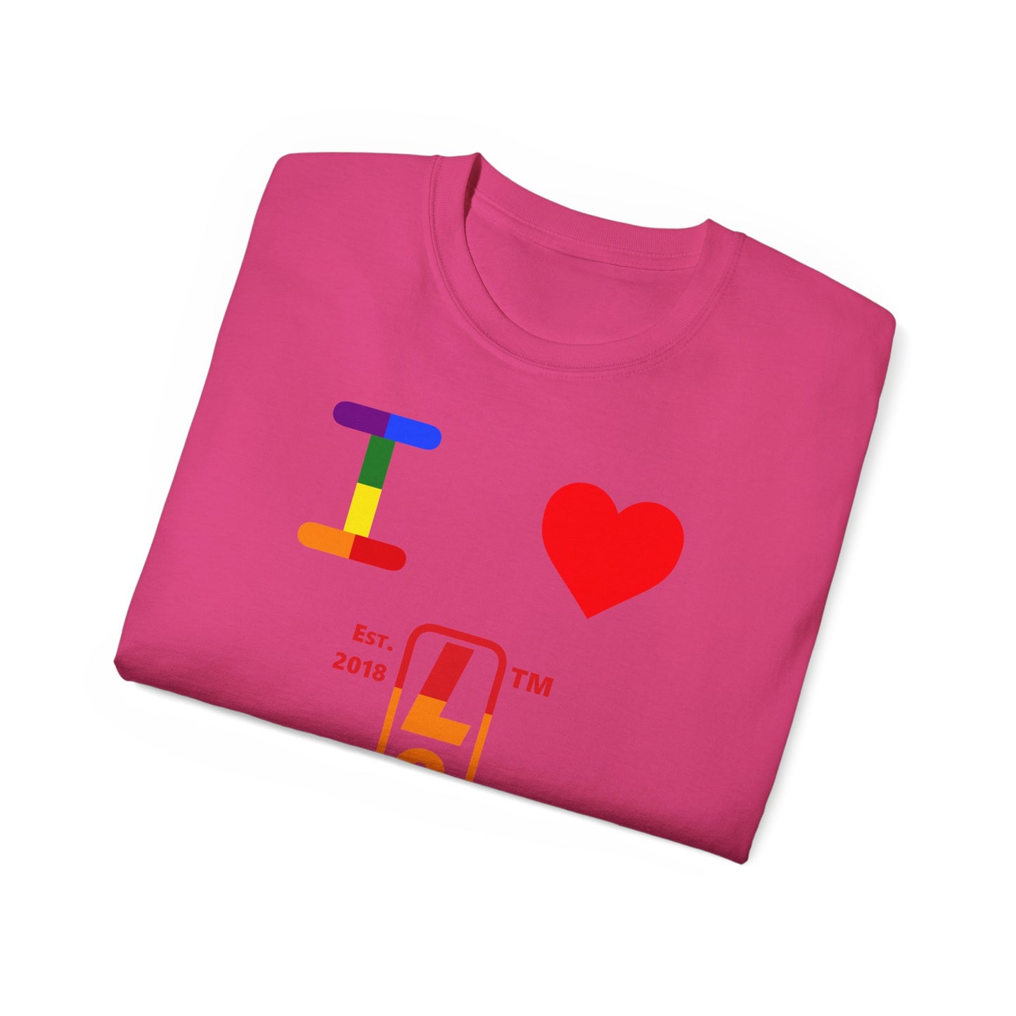 I Luv LongD Cotton Tee positive horizontal striped Chicago upright logo (Pride colors)