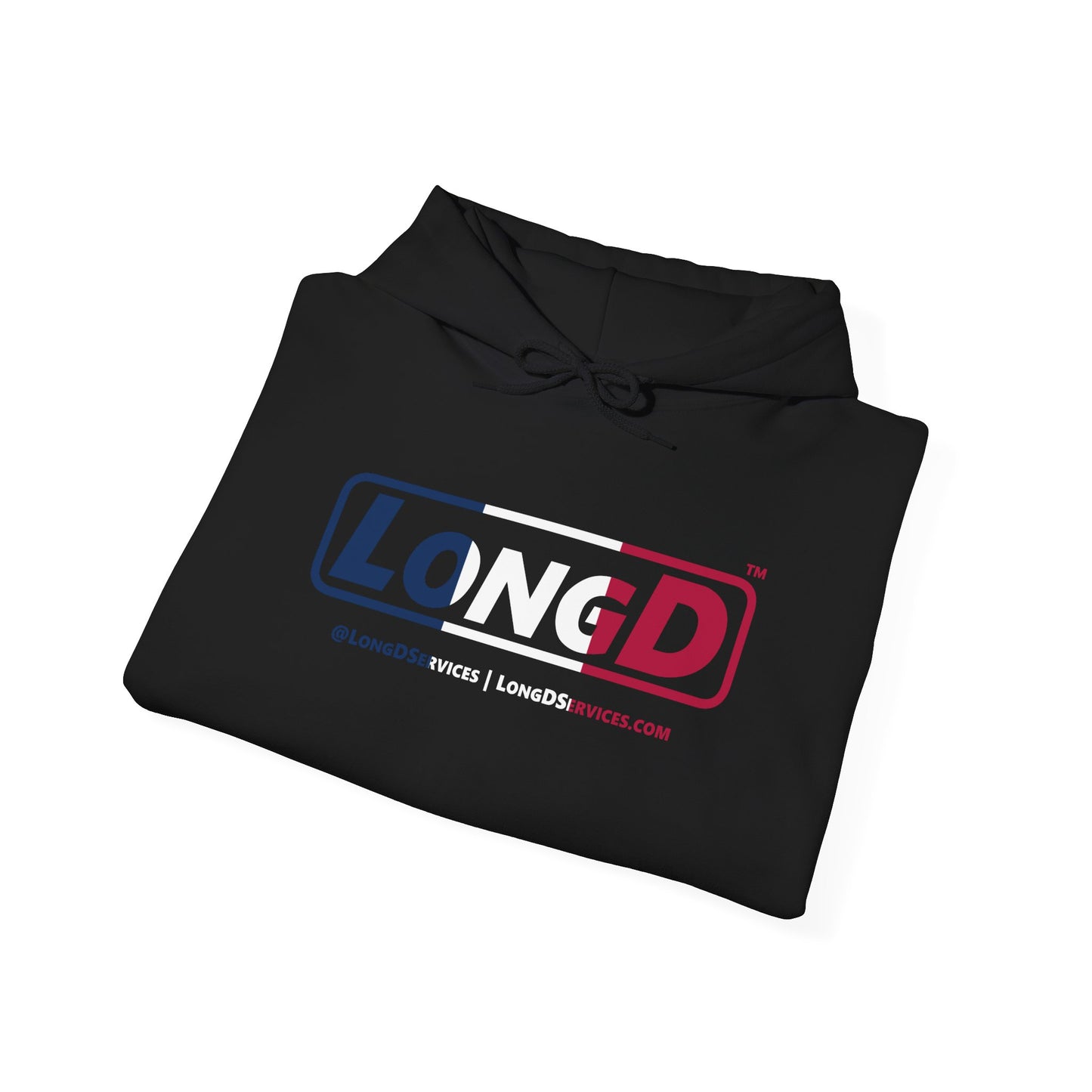 LongD® Logo Hoodie blue, white and red positive thirds