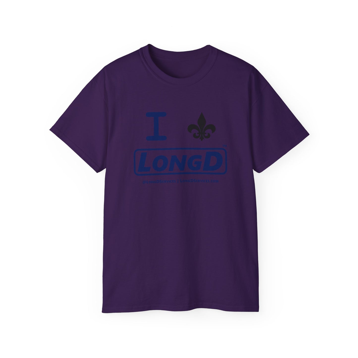 I Fleur LongD® Logo Cotton Tee (blue text & black fleur de lis)