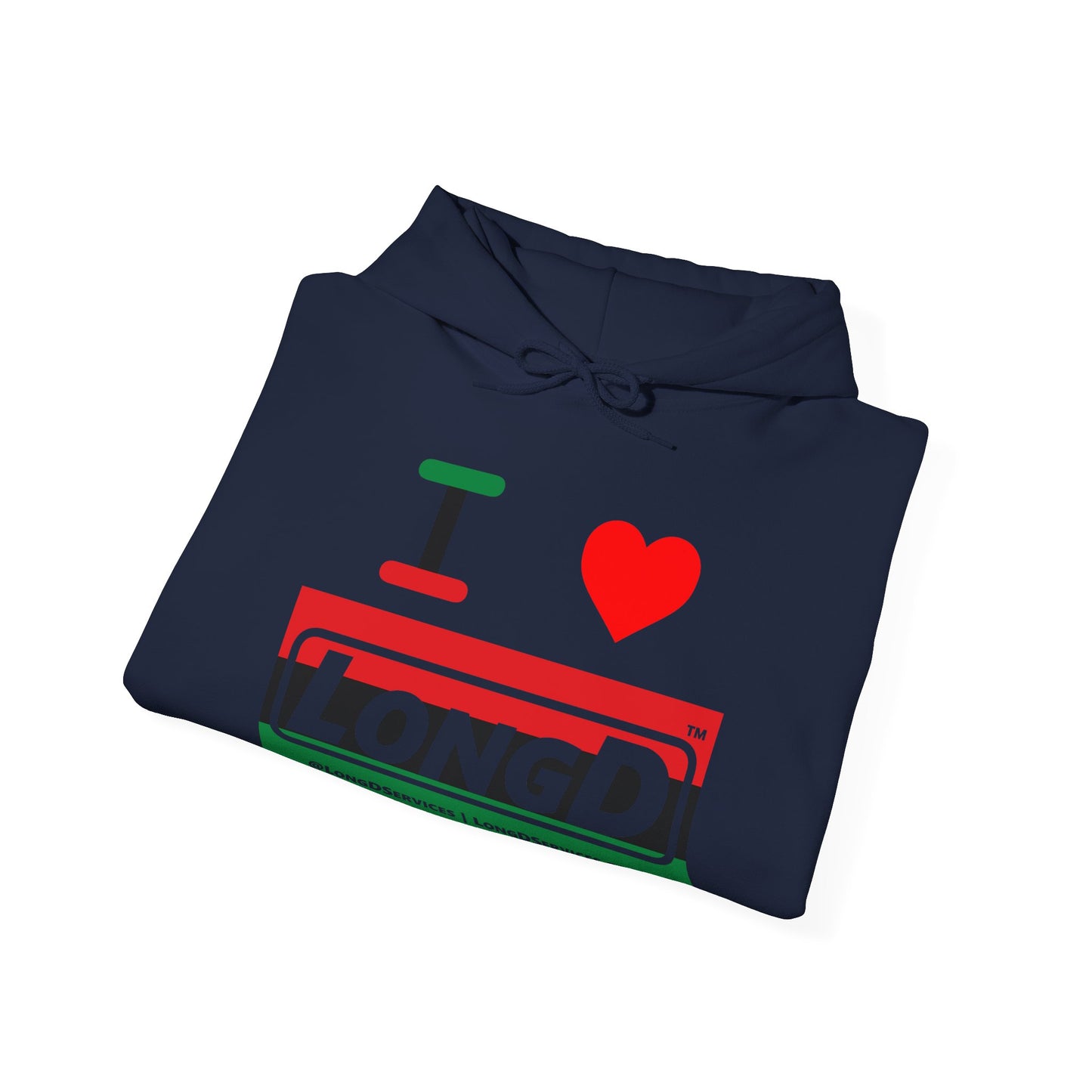 I Luv LongD® Logo Hoodie with Juneteenth striped negative text